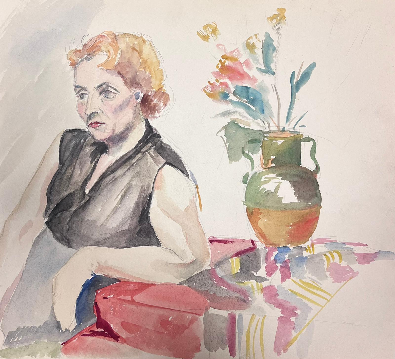 Pittura post-impressionista francese della metà del XX secolo: Signora in un interno e fiori
