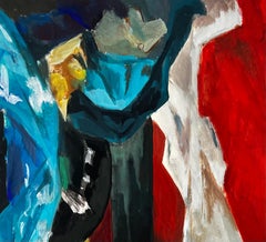 Telas drapeadas azules modernistas Estudio abstracto Objetos Fondo rojo blanco