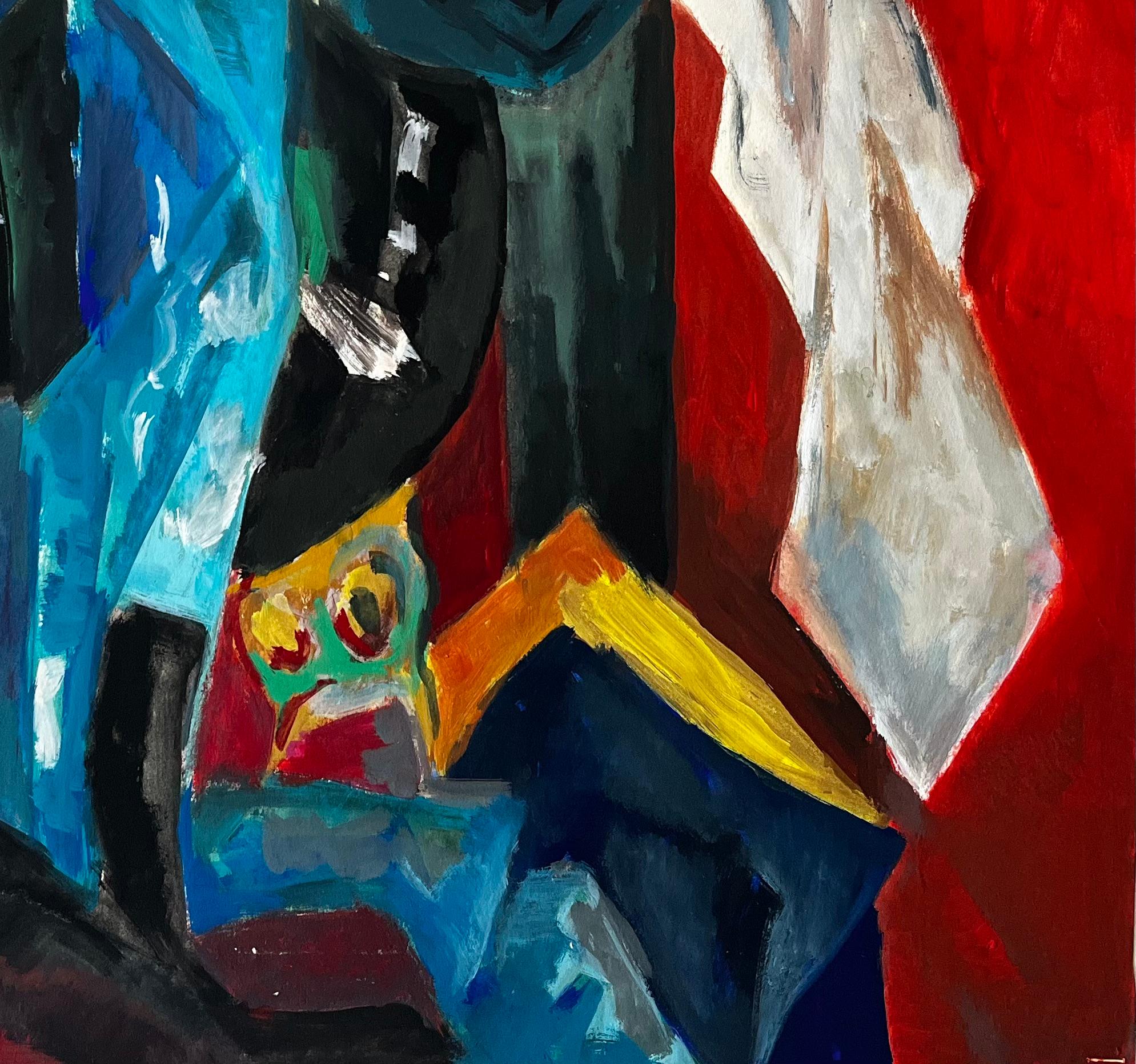Modernist Blue Draped Fabrics Abstract Studio Objects Red White Background (Schwarz), Abstract Painting, von Guy Nicod