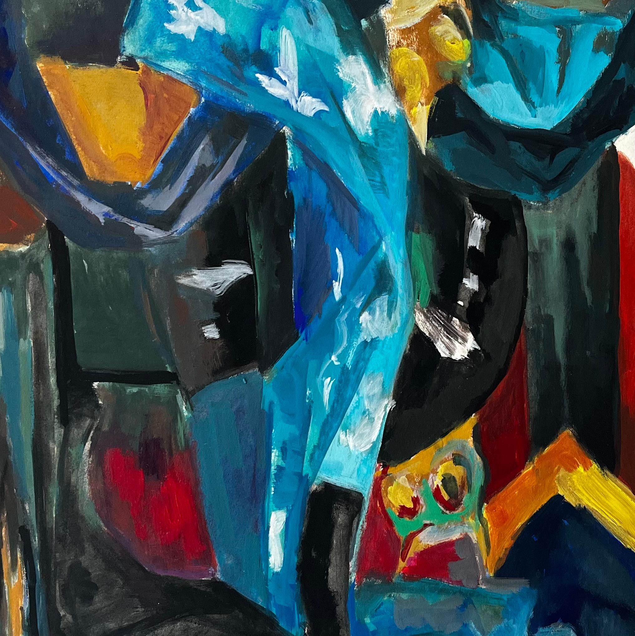 Modernist Blue Draped Fabrics Abstract Studio Objects Red White Background im Angebot 2