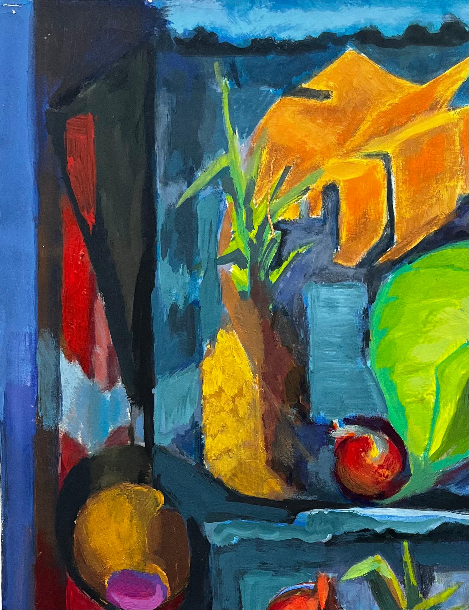 Ananas Granatäpfel Obst Display mit Blättern Regale Modernist Stillleben (Schwarz), Still-Life Painting, von Guy Nicod