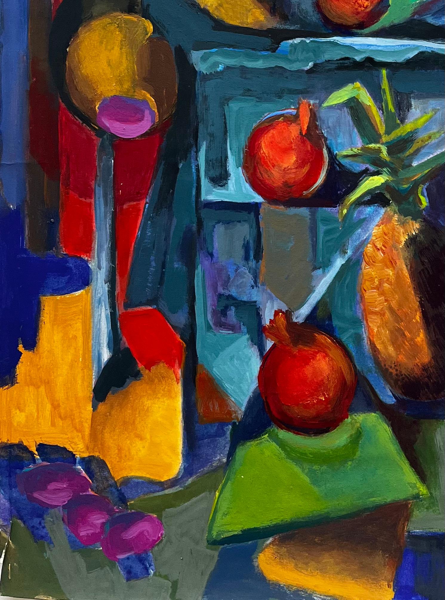 Ananas Granatäpfel Obst Display mit Blättern Regale Modernist Stillleben im Angebot 1