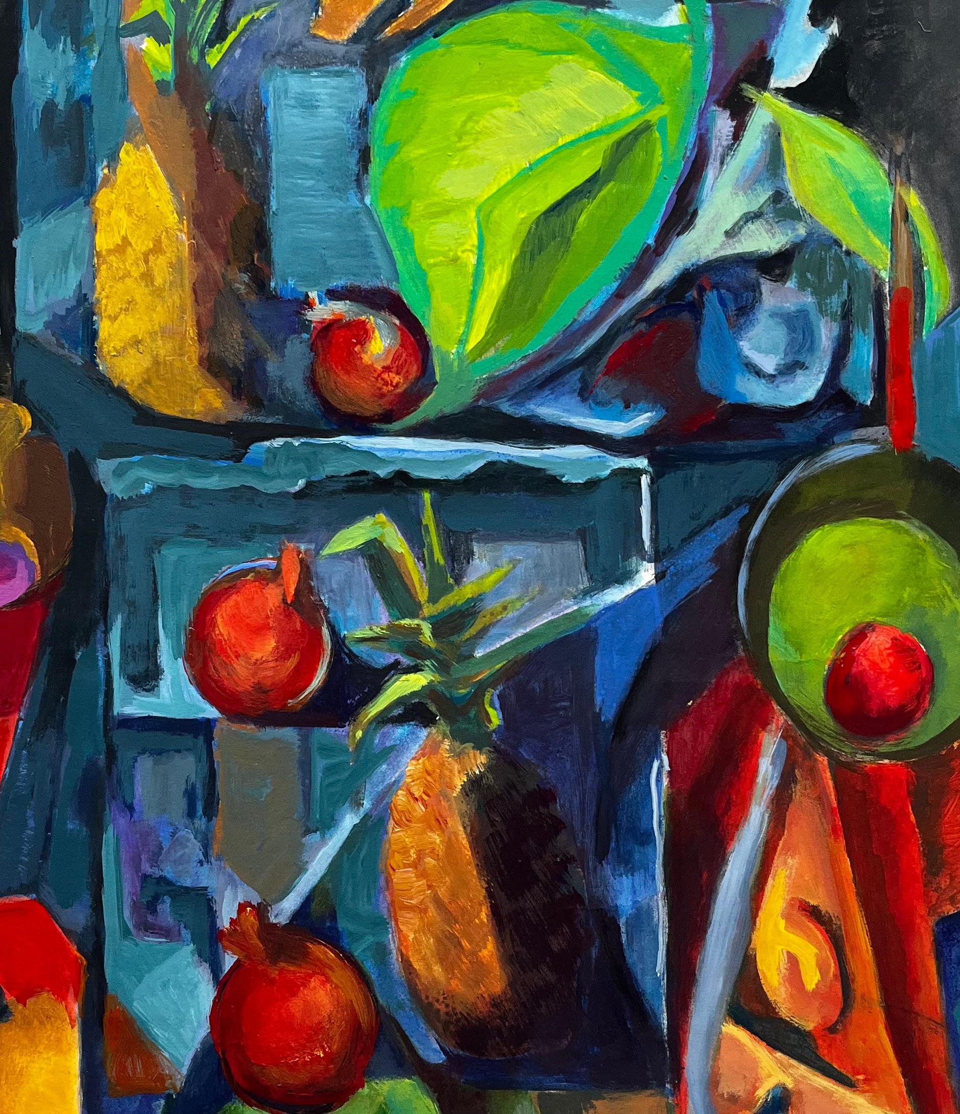 Ananas Granatäpfel Obst Display mit Blättern Regale Modernist Stillleben im Angebot 2