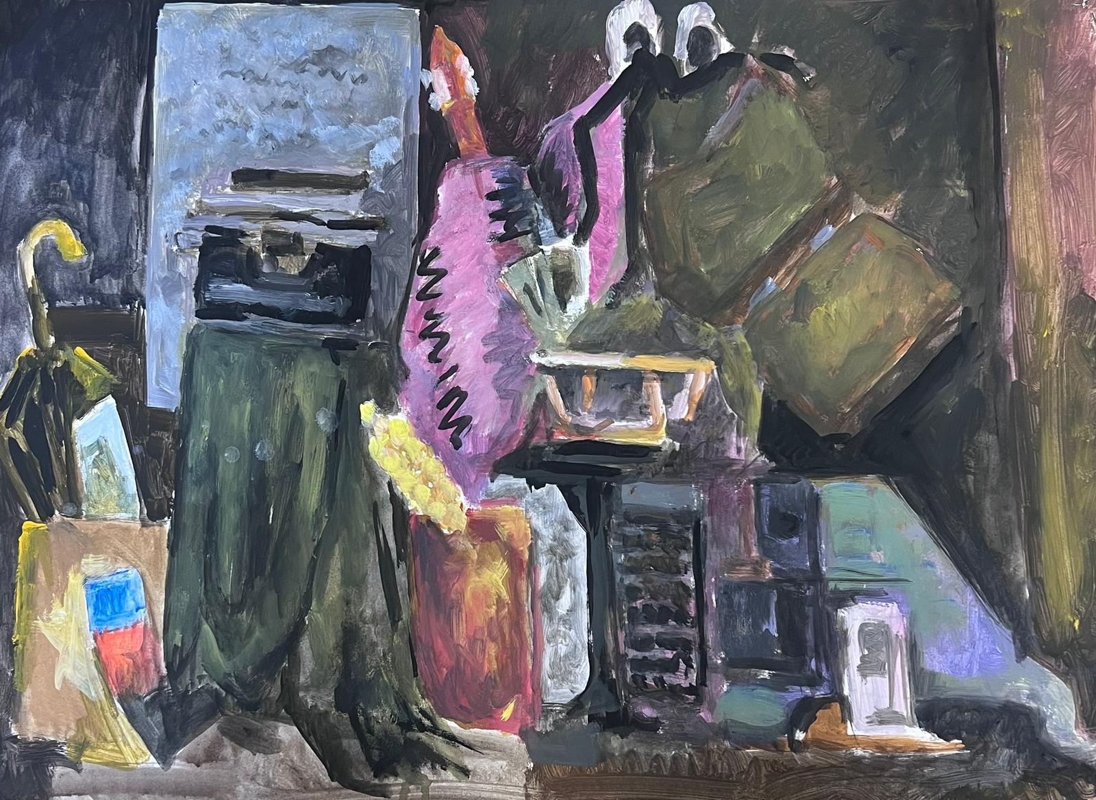 Guy Nicod Interior Painting – Random House Hold Objekte Abstraktes französisches Stillleben des 20. Jahrhunderts, Gemälde