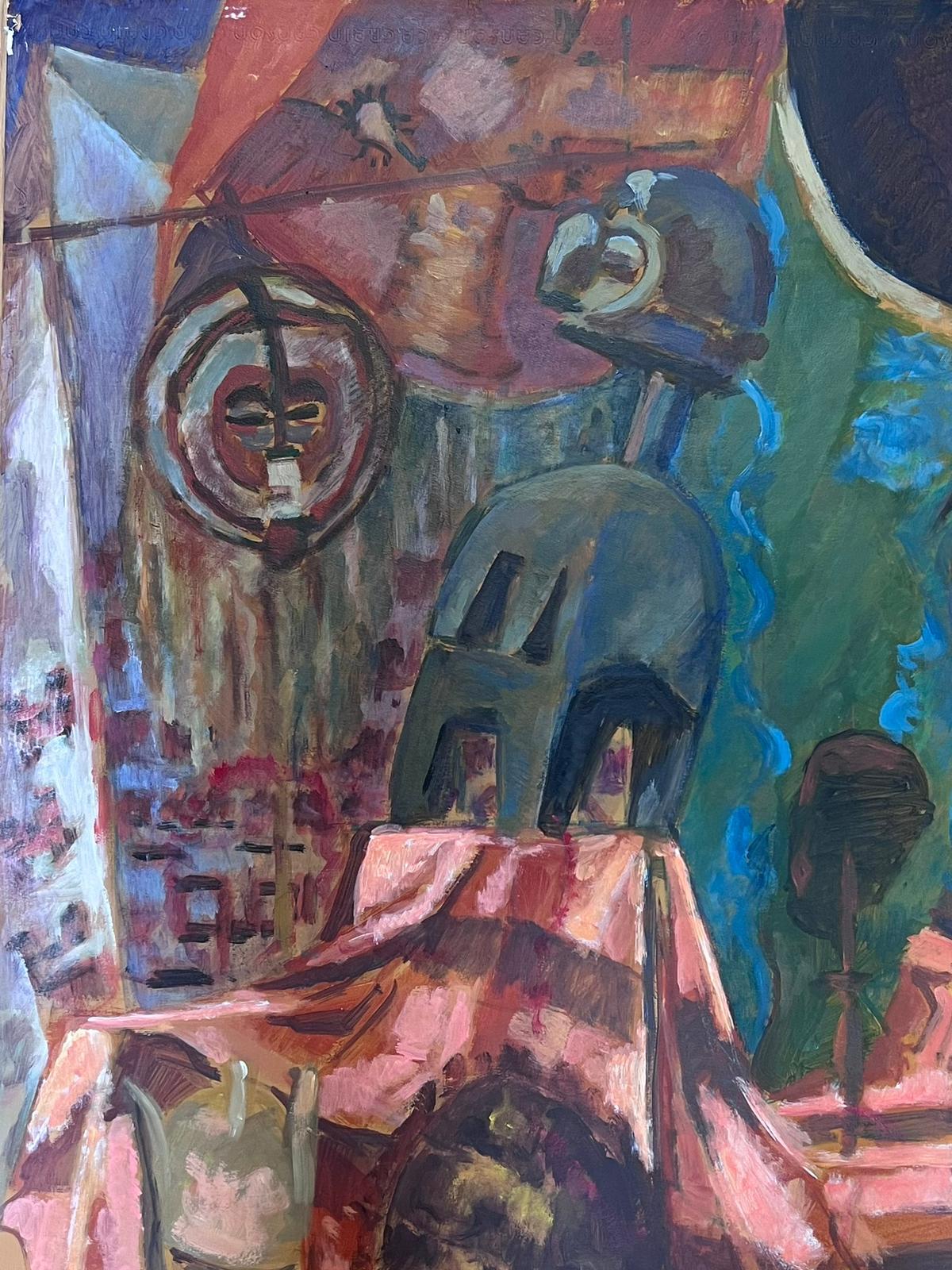Roboter-Teile  Abstraktes französisches Gemälde des 20. Jahrhunderts – Painting von Guy Nicod