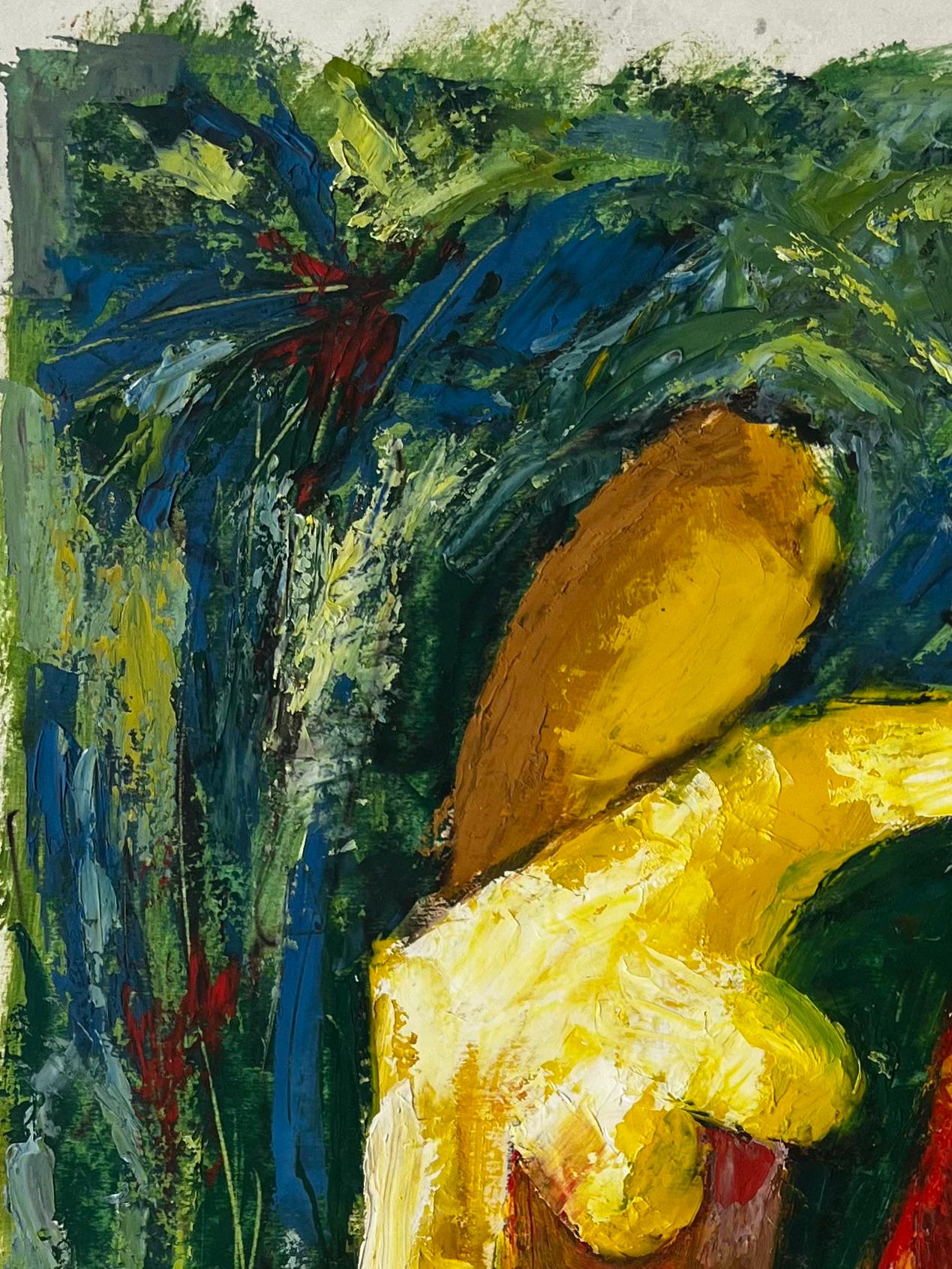 Sitzender Akt in einer ausdrucksstarken grünen Landschaft Französisch Modernist Ölgemälde (Moderne), Painting, von Guy Nicod