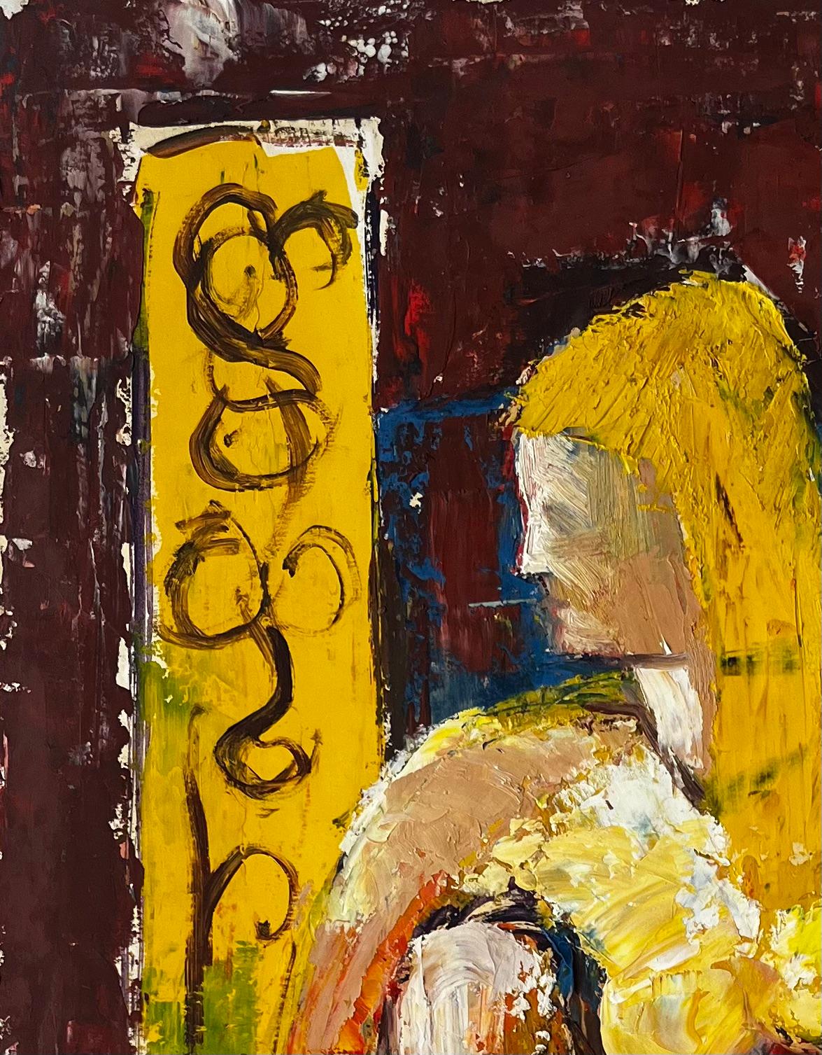 Sitzender Frauenakt Modernistische Studie Französische Gouache-Malerei in kräftiger Grundfarbe – Painting von Guy Nicod