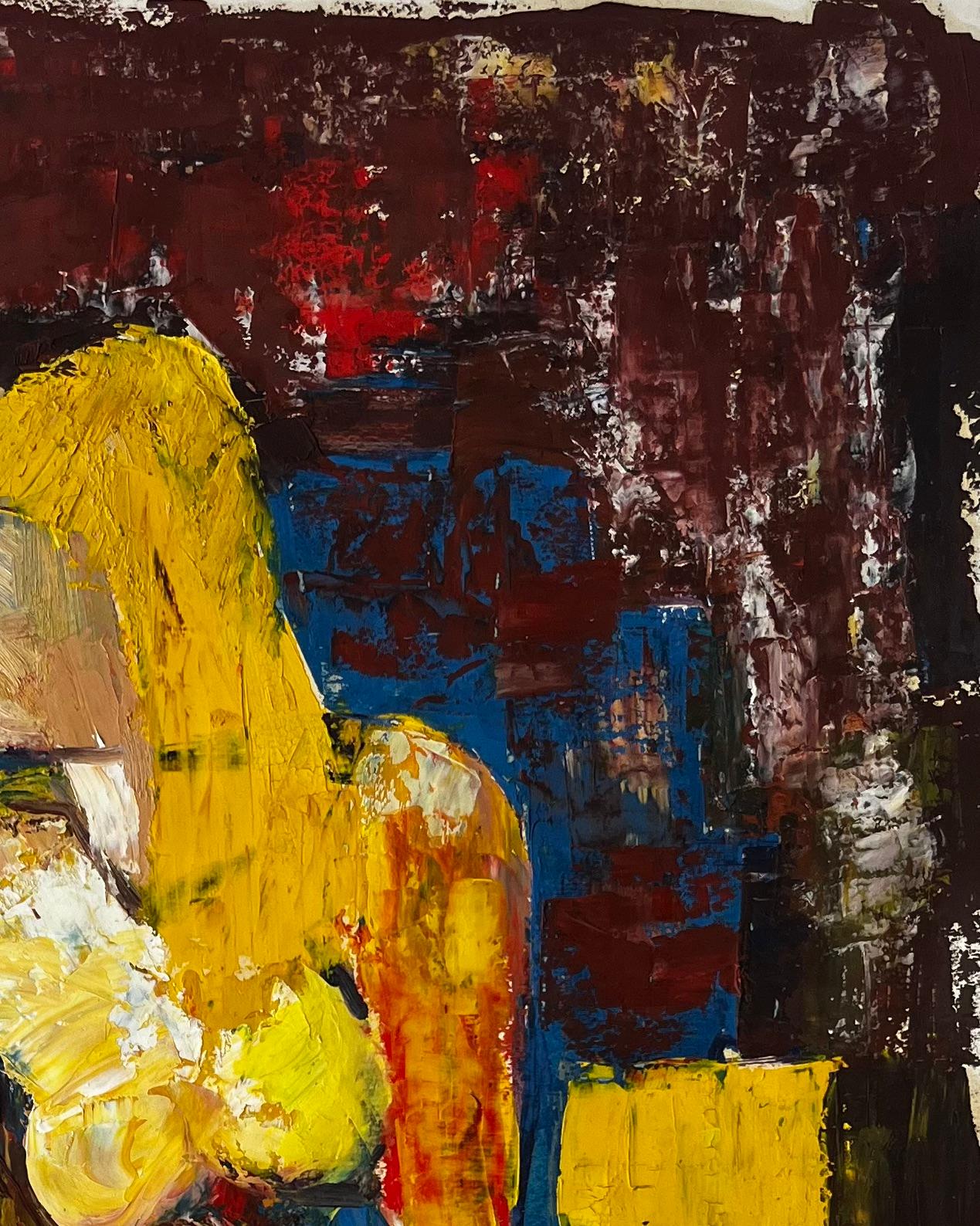 Sitzender Frauenakt Modernistische Studie Französische Gouache-Malerei in kräftiger Grundfarbe (Braun), Figurative Painting, von Guy Nicod