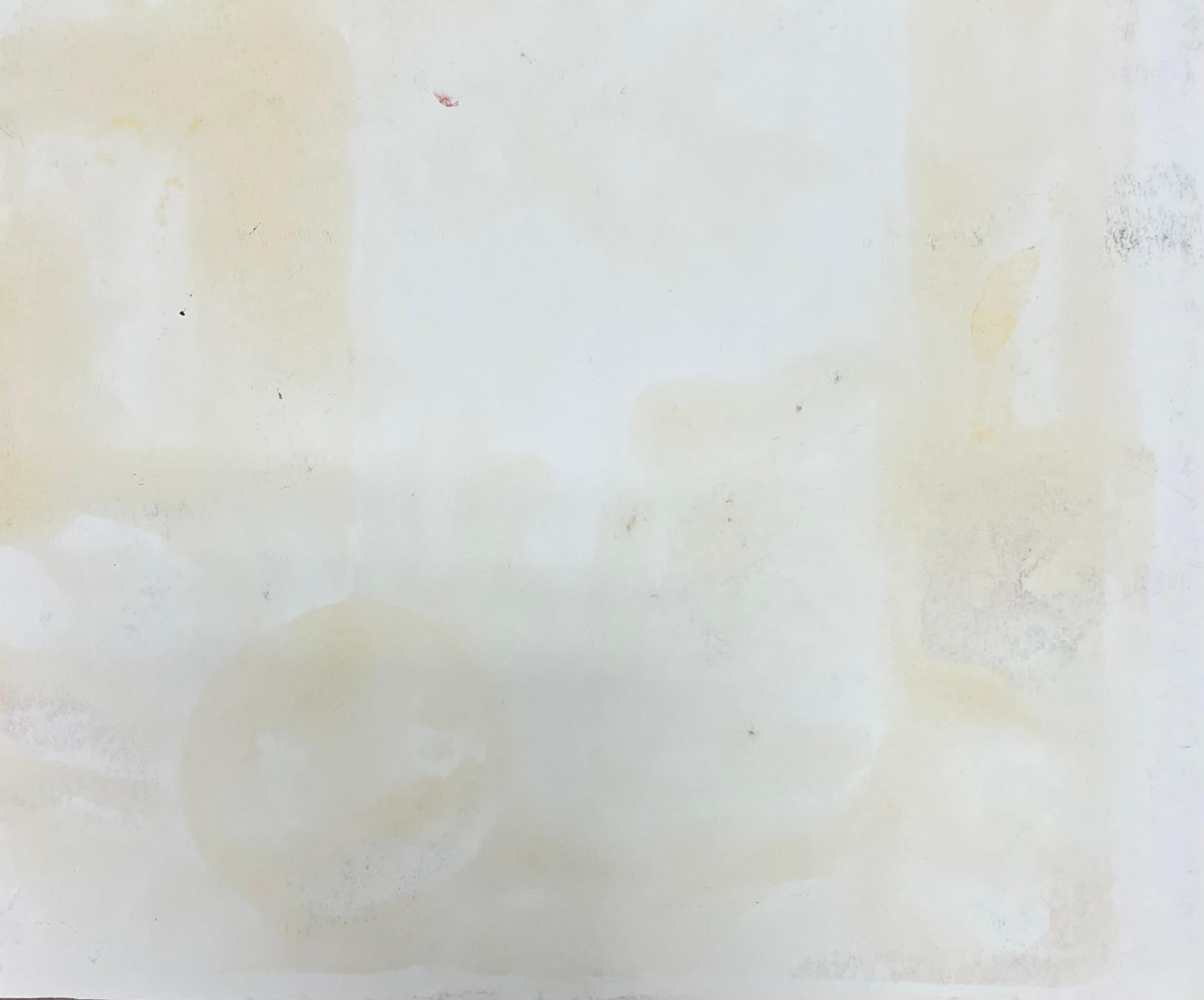 Nature morte avec un vase bleu, un citron jaune et une orange sur une table Huile française en vente 2