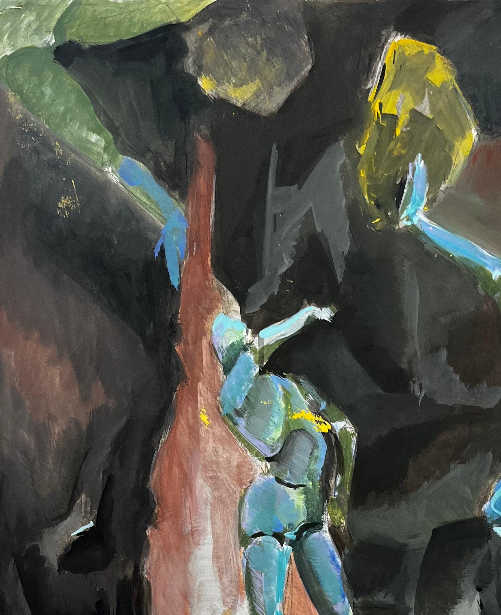 Natura morta con manichino d'artista Ciotola con figure blu ed elementi floreali Modernista - Painting Moderno di Guy Nicod