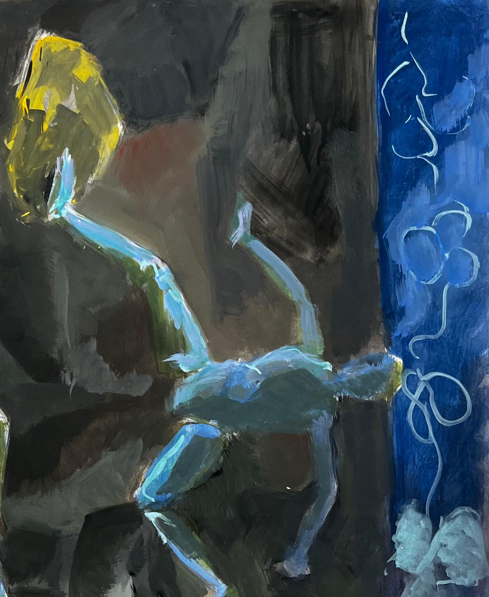 Natura morta con manichino d'artista Ciotola con figure blu ed elementi floreali Modernista - Still-Life Painting Nero di Guy Nicod