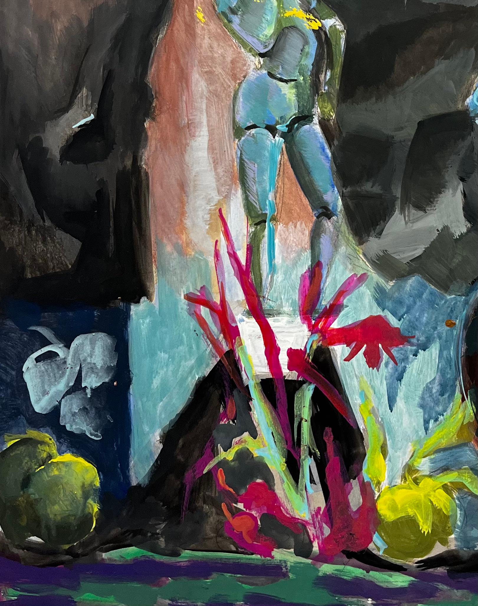 Natura morta con manichino d'artista Ciotola con figure blu ed elementi floreali Modernista in vendita 1