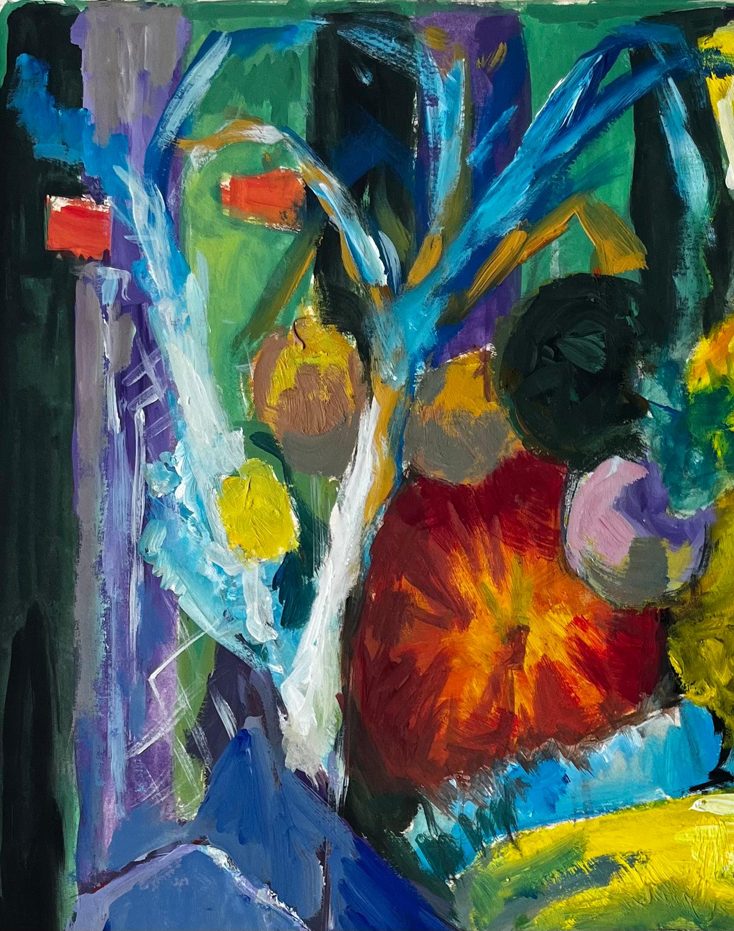 Stilleben mit Bananen, Lauch und Kürbis Französische Gouache der Moderne (Schwarz), Still-Life Painting, von Guy Nicod