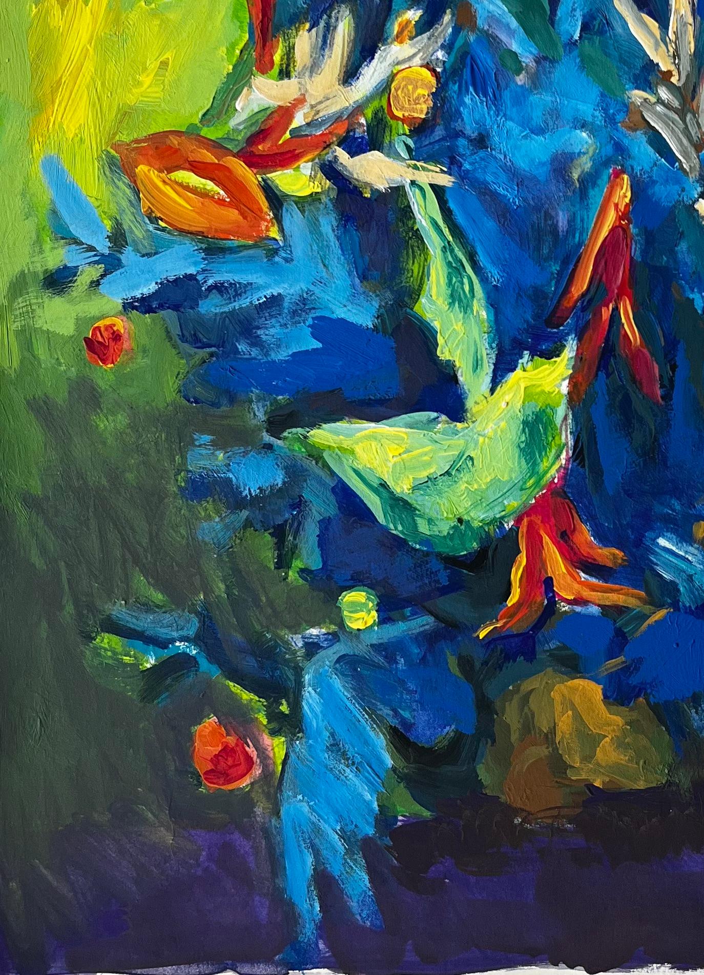 Titel: Stilleben mit blauem und grünem Laub Französische Gouache der Moderne
Guy Nicod (Französisch 1923 - 2021) 
Gouache auf Künstlerpapier, ungerahmt
Größe: 22,5 x 18,75 Zoll (Höhe x Breite)
Provenienz: Künstlernachlass, Frankreich
Zustand: