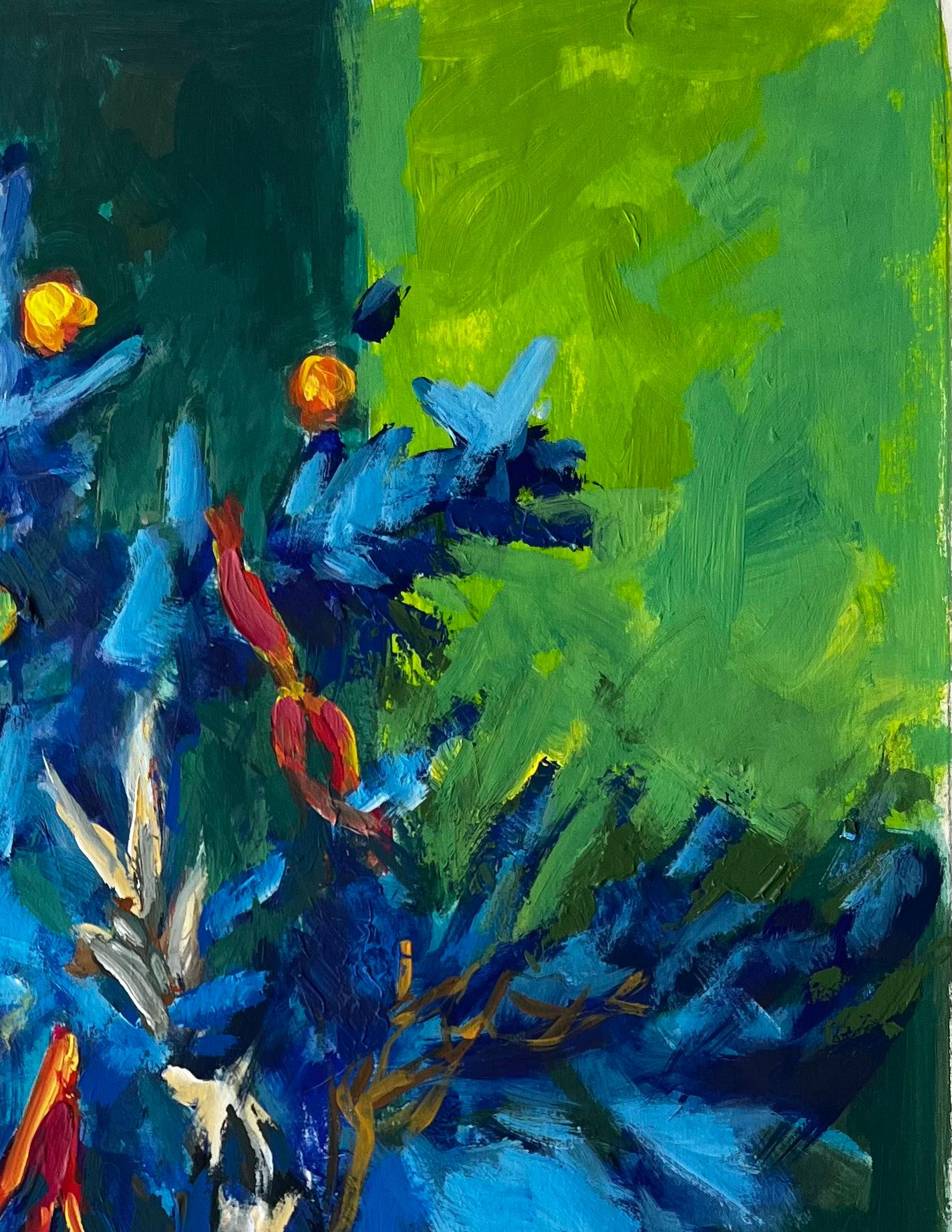 Stilleben mit blauem und grünem Laub Französische Gouache der Moderne im Angebot 2