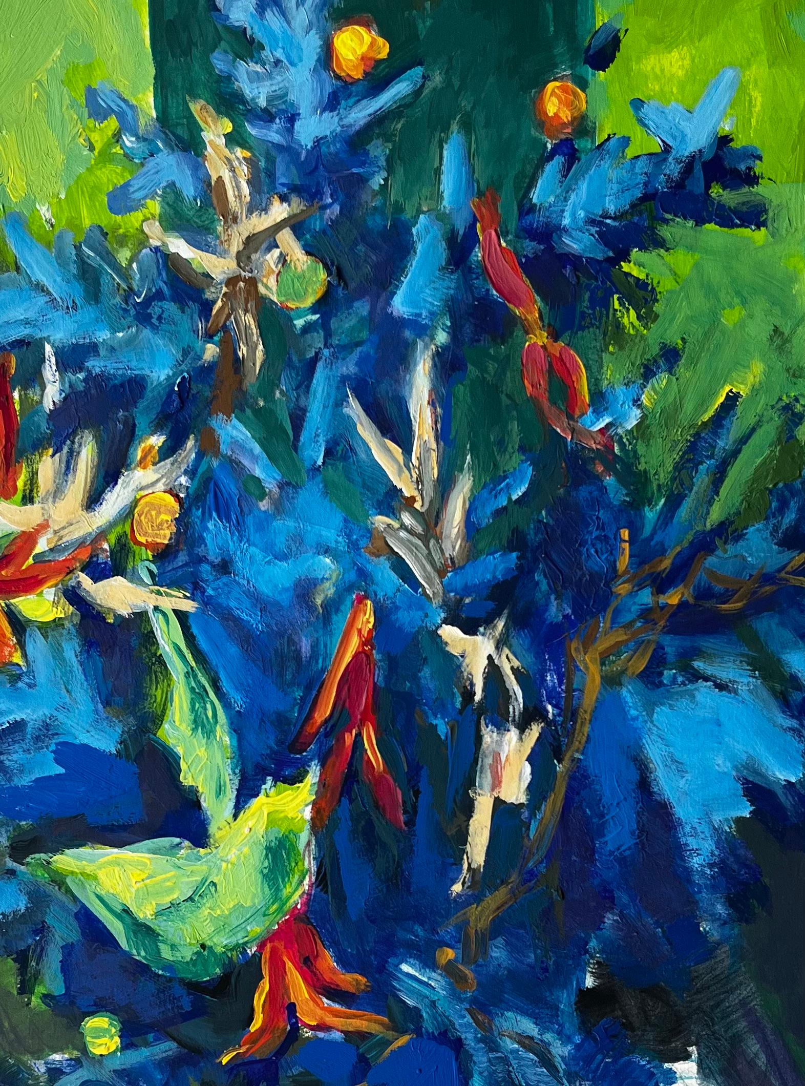 Stilleben mit blauem und grünem Laub Französische Gouache der Moderne im Angebot 3