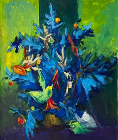 Still Life with Blue and Green Foliage French Modernist Gouache