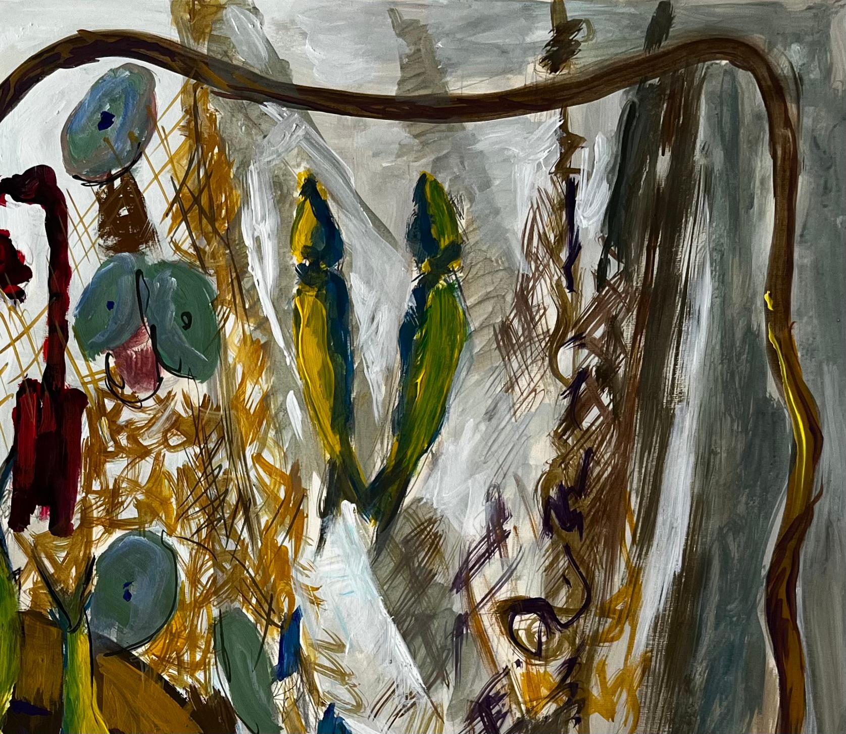 Still Life with Fish Shells and Fishing Net French Modernist Gouache For Sale 1