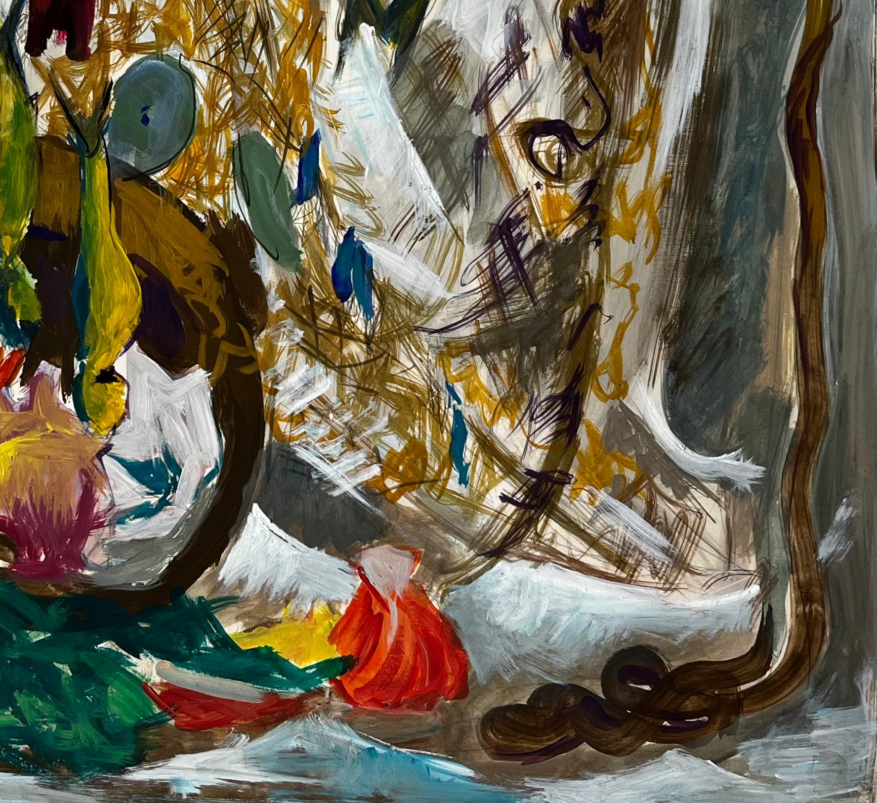 Still Life with Fish Shells and Fishing Net French Modernist Gouache For Sale 2