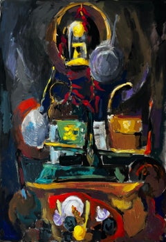 Still Life with Lamp Cups and Flowers French Modernist Gouache
