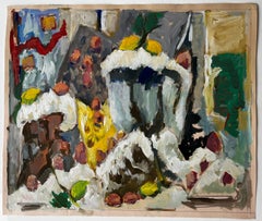 Still Life with Lemons Chestnuts and Yellow Jug French Modernist Gouache