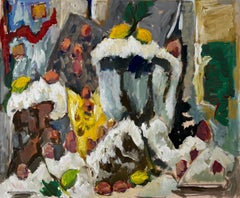 Still Life with Lemons Chestnuts and Yellow Jug French Modernist Gouache