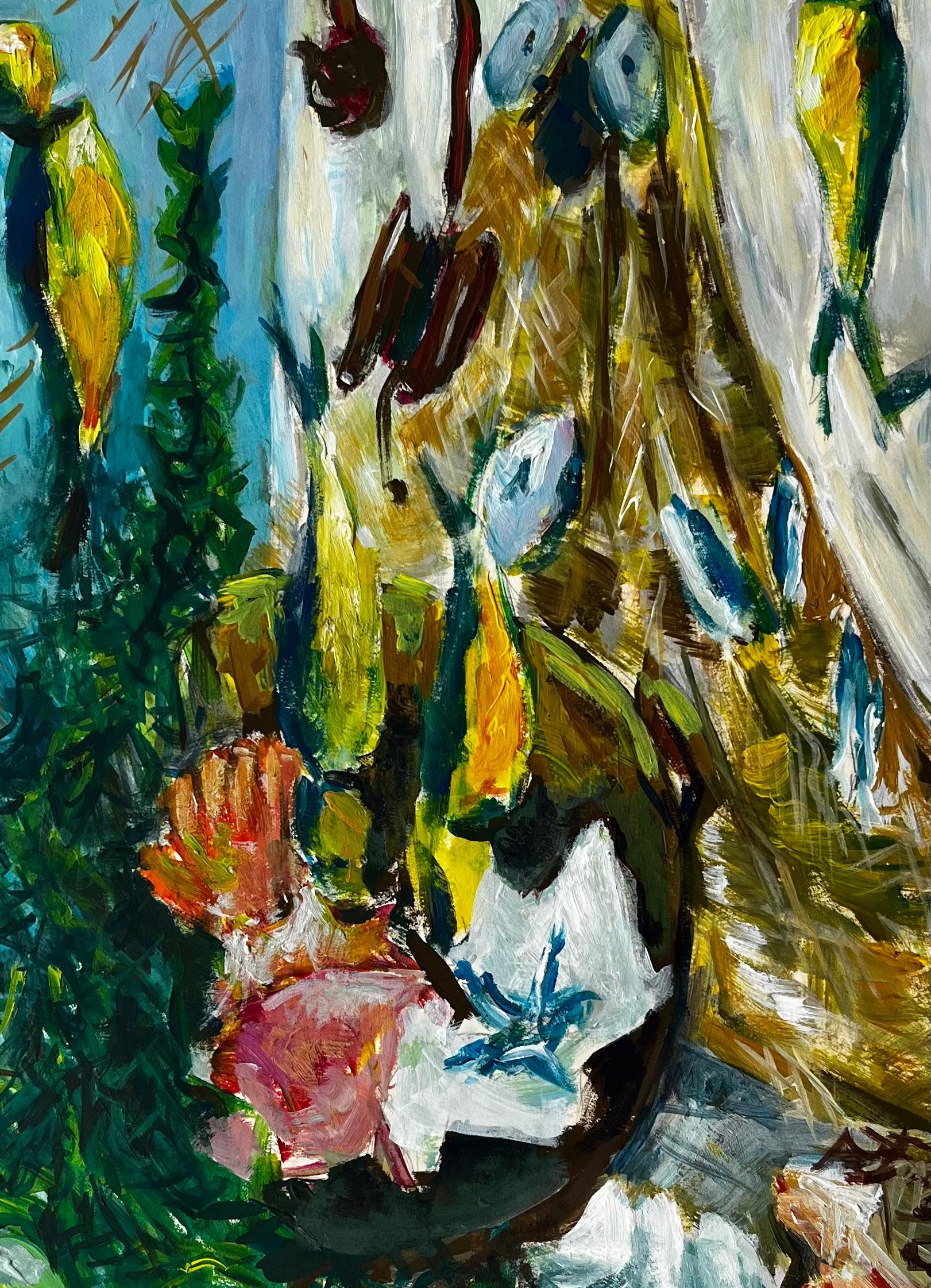 Still Life with Shells and Yellow Birds French Modernist Gouache For Sale 3