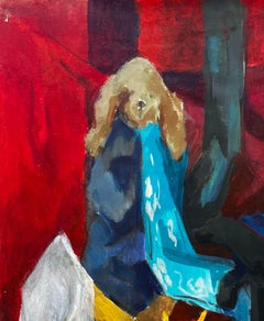 Stuffed Toy and Childrens Objects with Blue Drapery French Modernist Still Life