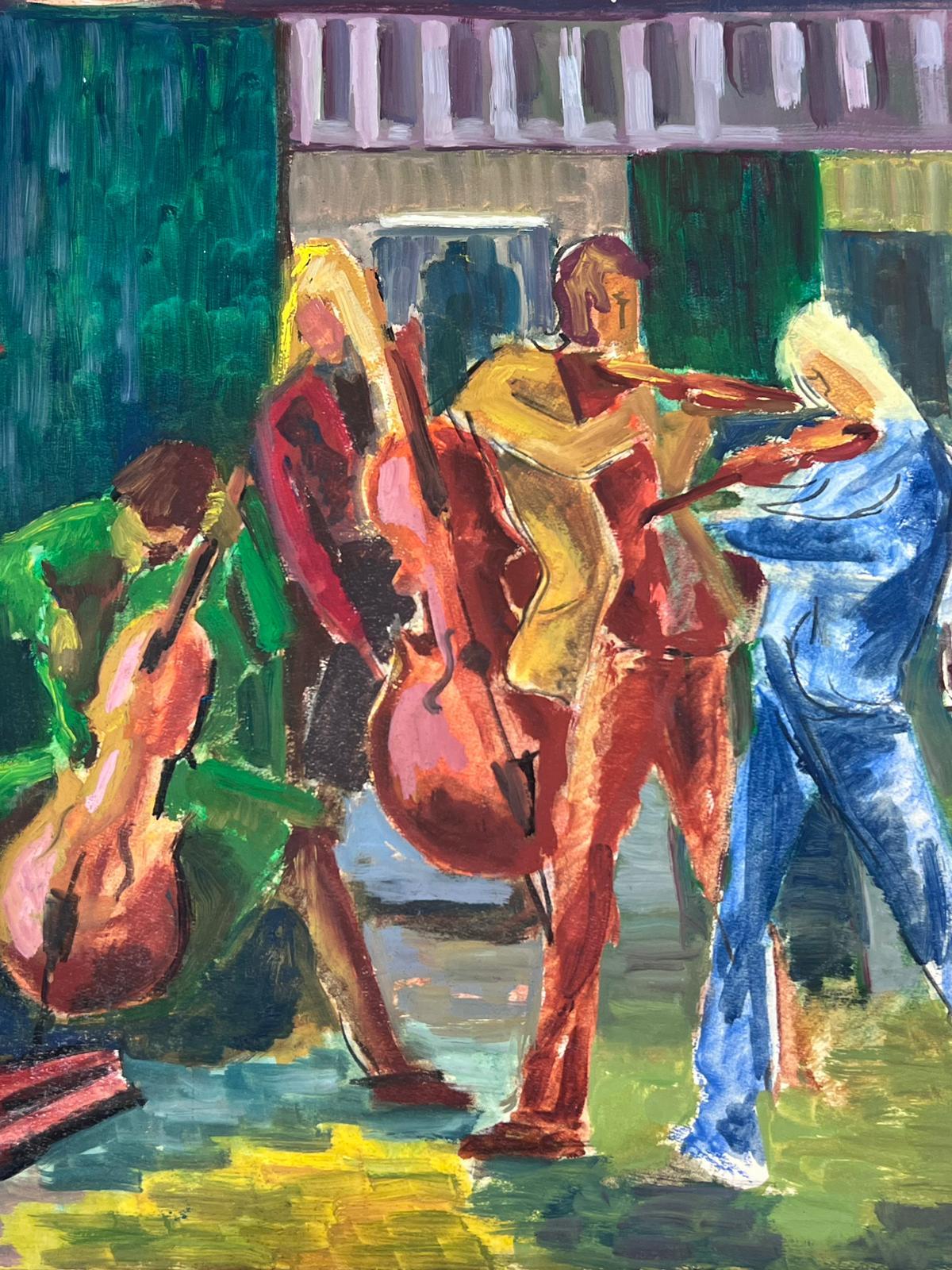 The String Band Performing In Street  20th Century French Modernist Painting For Sale 1