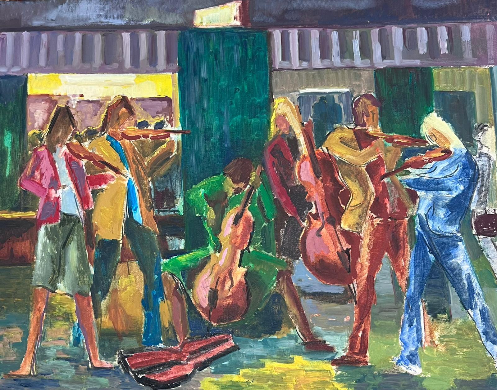 The String Band Performing In Street  20th Century French Modernist Painting For Sale 2