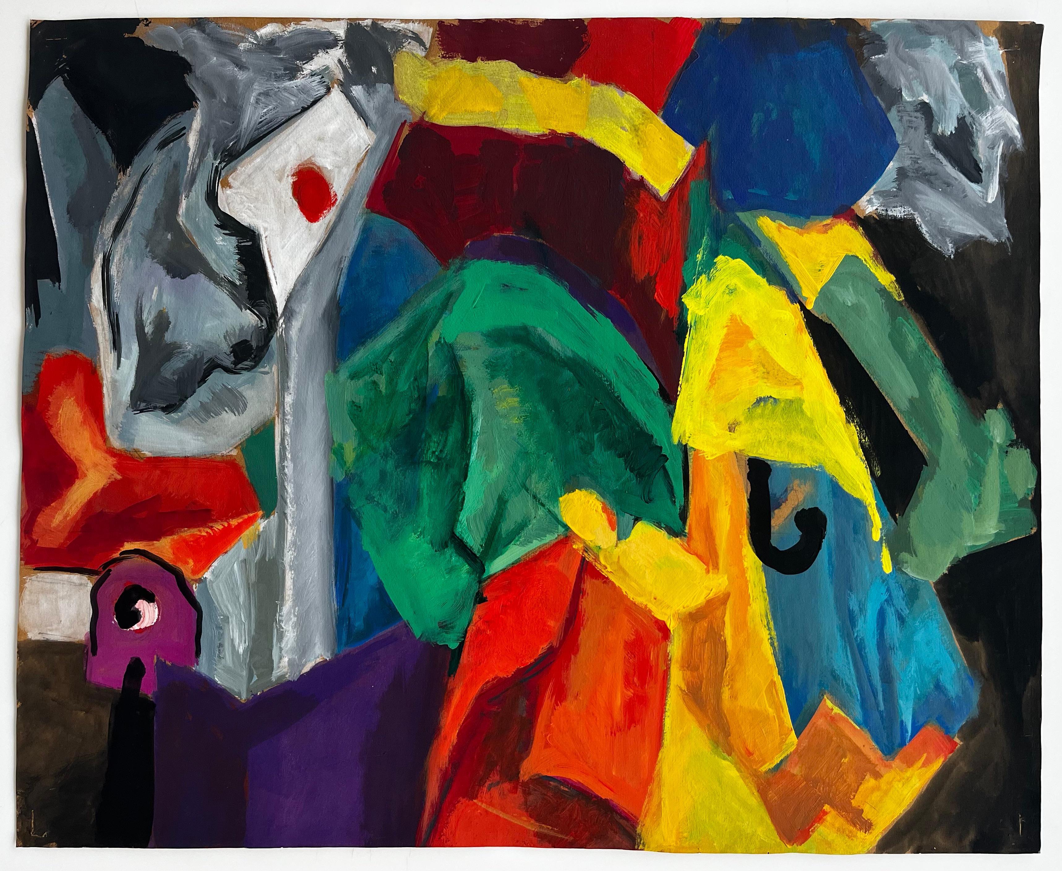 Lebendige abstrakte expressionistische Farbfeld Französisch Modernist Gouache – Painting von Guy Nicod