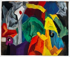 Vibrant champ de couleurs expressionniste abstrait gouache moderniste française