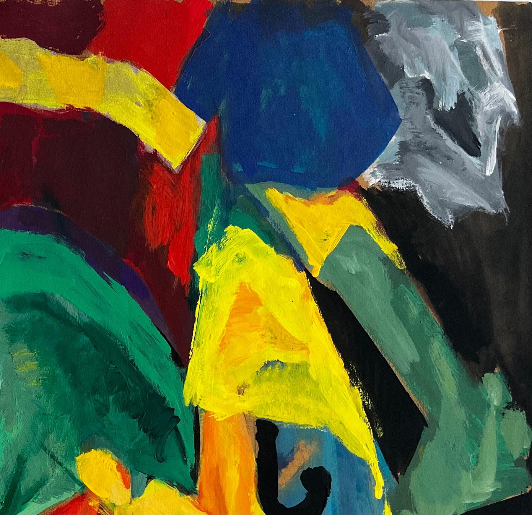 Lebendige abstrakte expressionistische Farbfeld Französisch Modernist Gouache (Schwarz), Still-Life Painting, von Guy Nicod