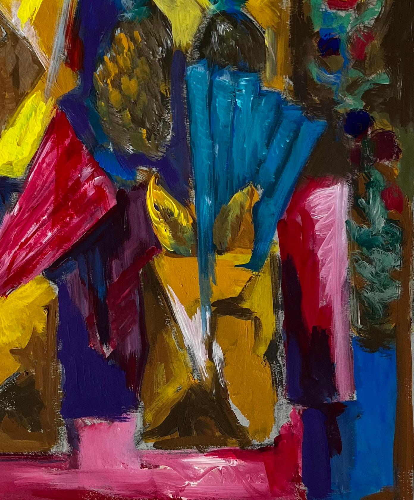 Lebendige Blumen und Ananas Stillleben Französisch Moderne Gouache-Gemälde im Angebot 1