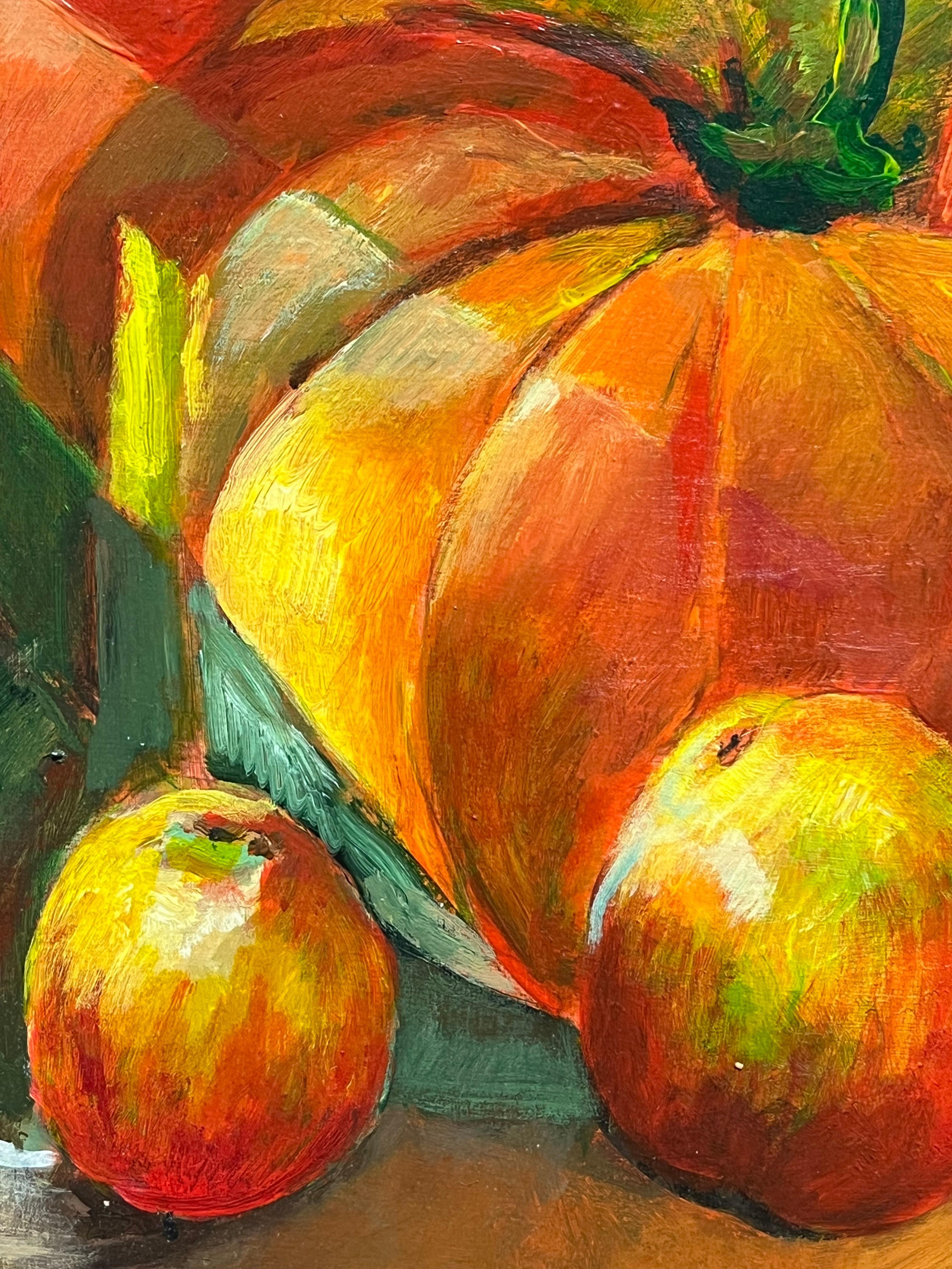 Nature morte à l'orange vif d'une table d'automne Grande huile moderniste française en vente 6