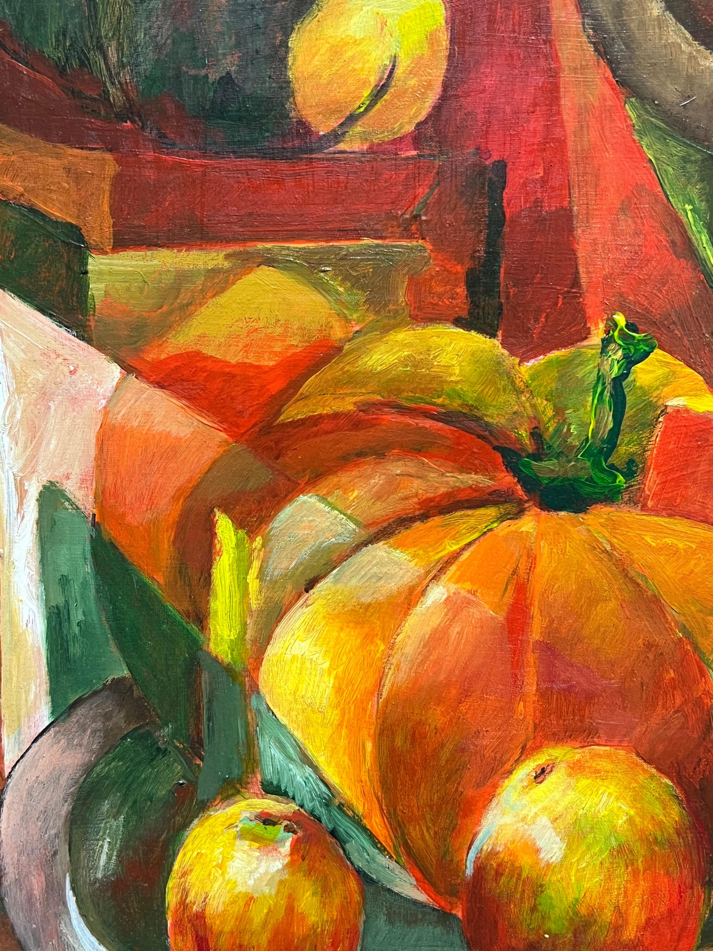 Nature morte à l'orange vif d'une table d'automne Grande huile moderniste française en vente 2