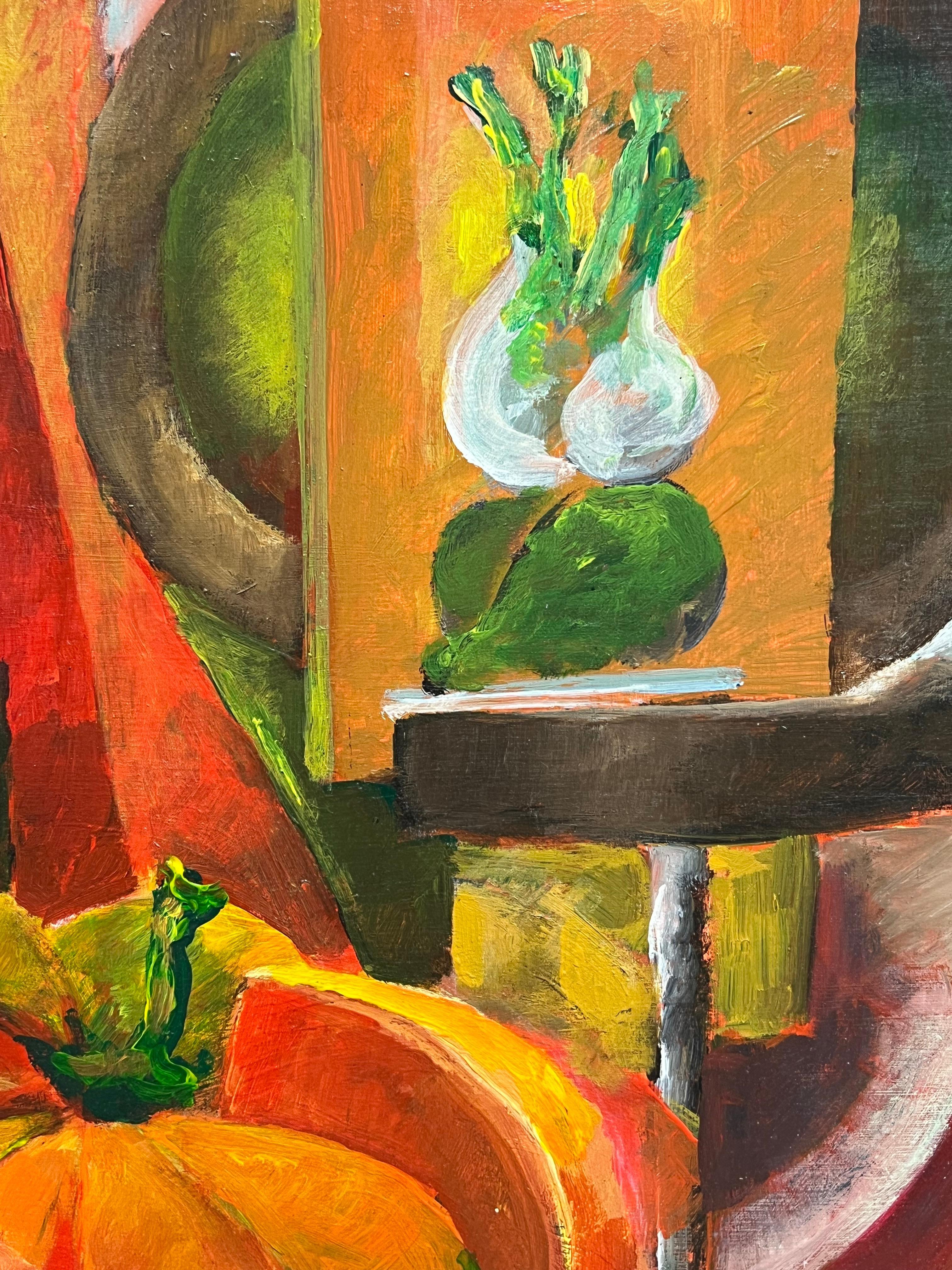 Nature morte à l'orange vif d'une table d'automne Grande huile moderniste française en vente 3