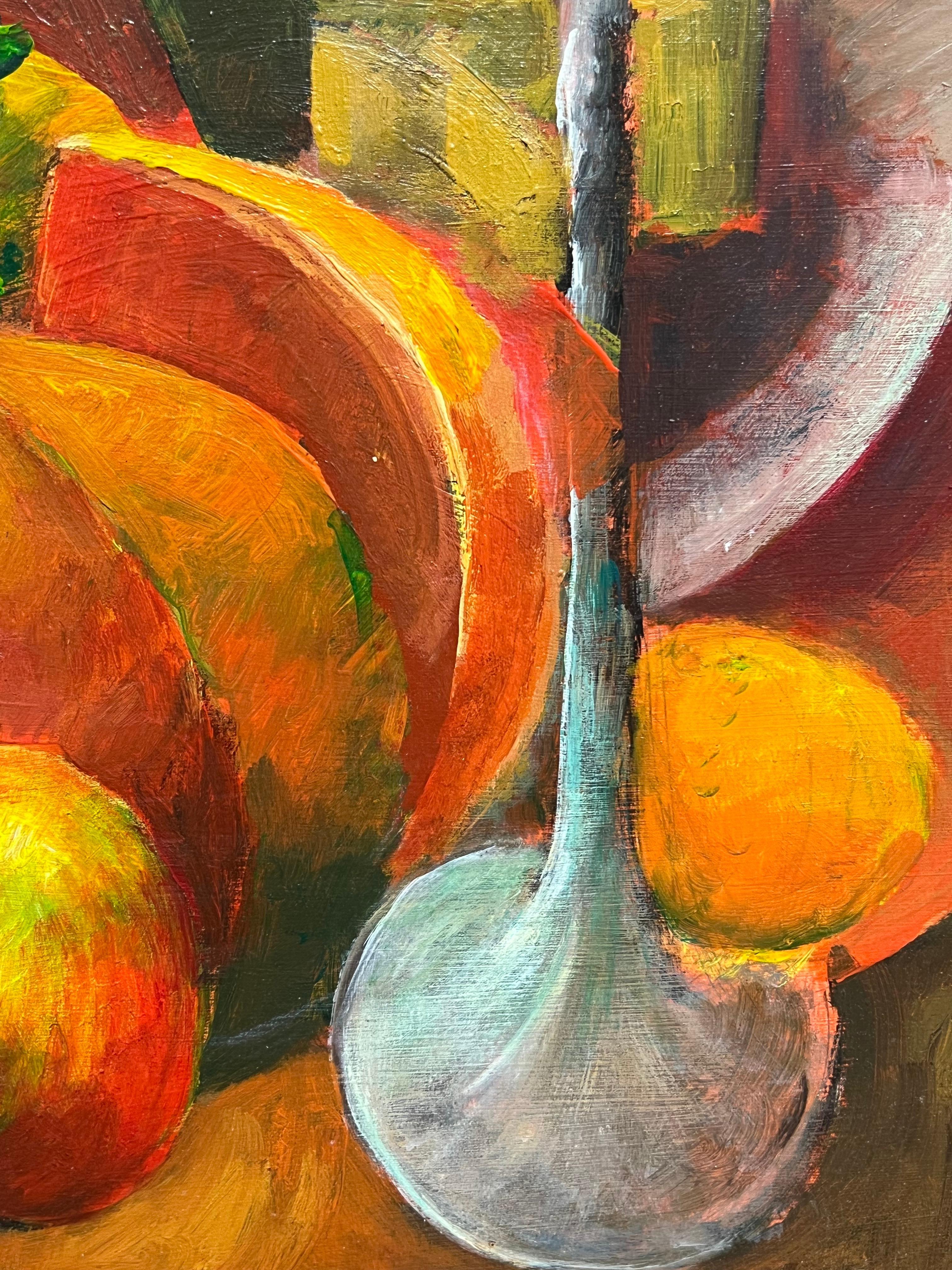 Nature morte à l'orange vif d'une table d'automne Grande huile moderniste française en vente 4