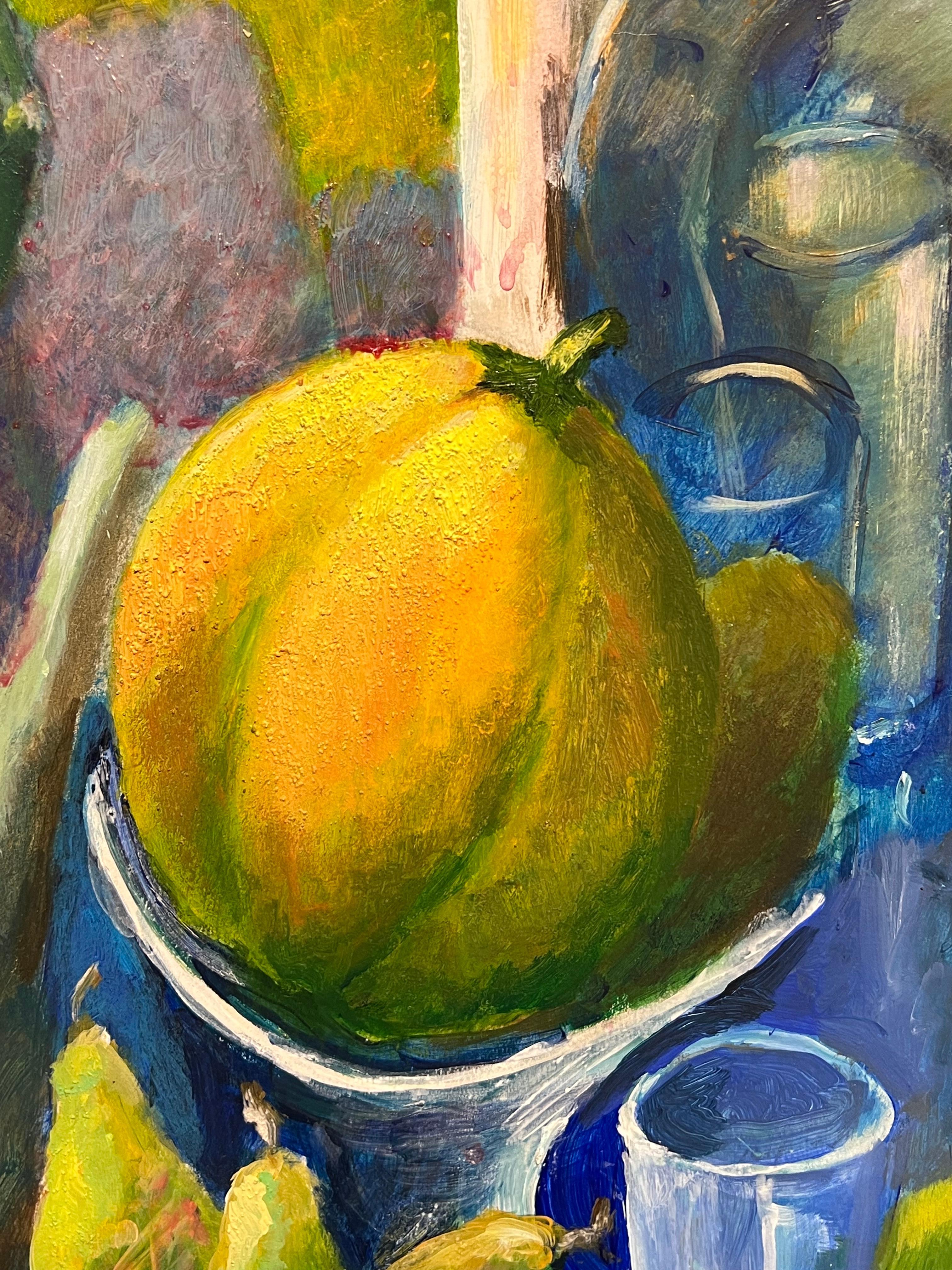 Natura morta vibrante di frutta e stoviglie Pittura ad olio modernista francese in vendita 5