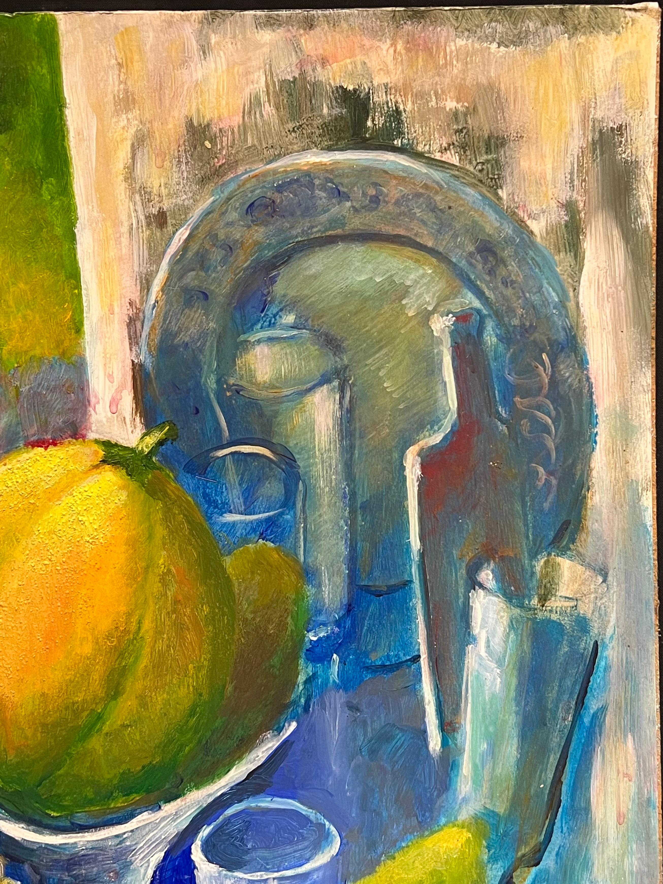 Natura morta vibrante di frutta e stoviglie Pittura ad olio modernista francese in vendita 7