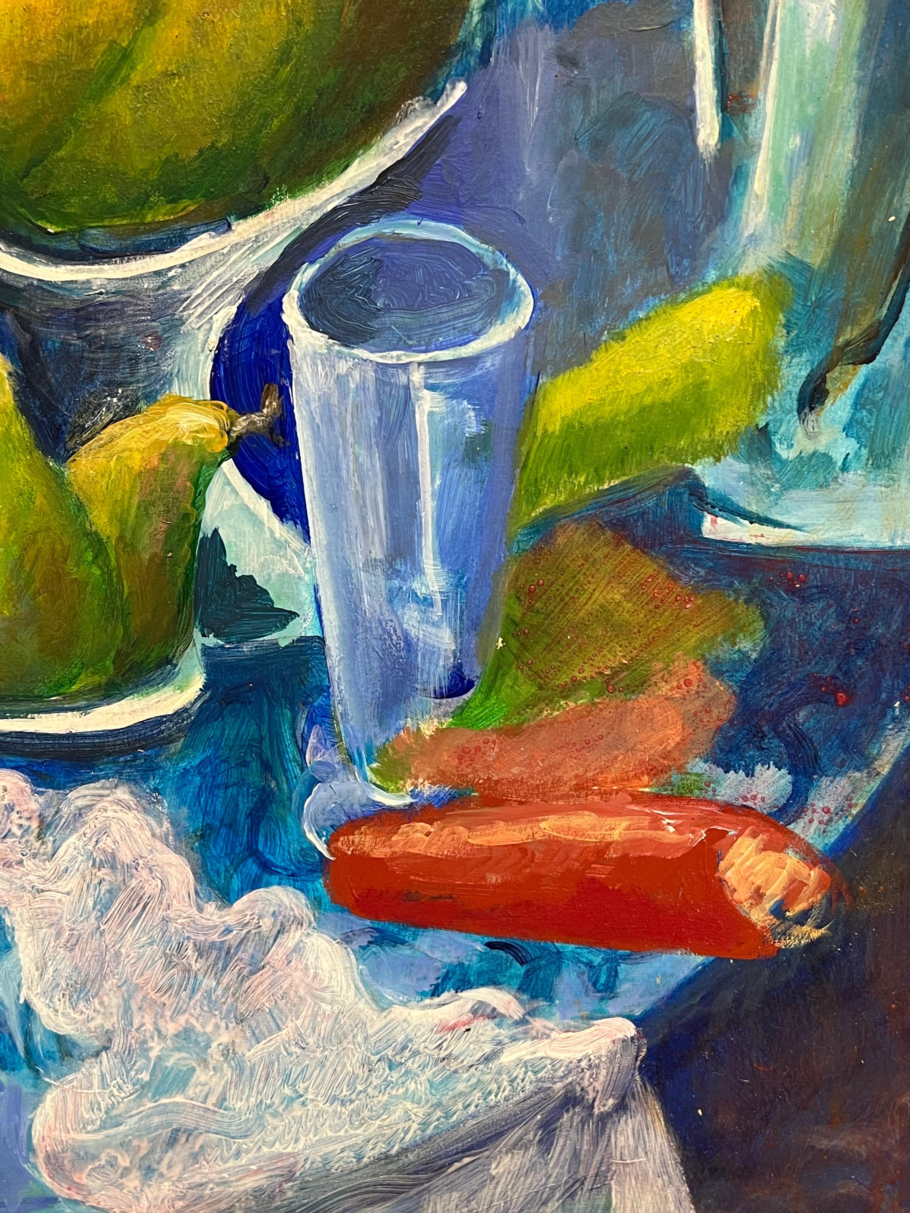 Natura morta vibrante di frutta e stoviglie Pittura ad olio modernista francese in vendita 1
