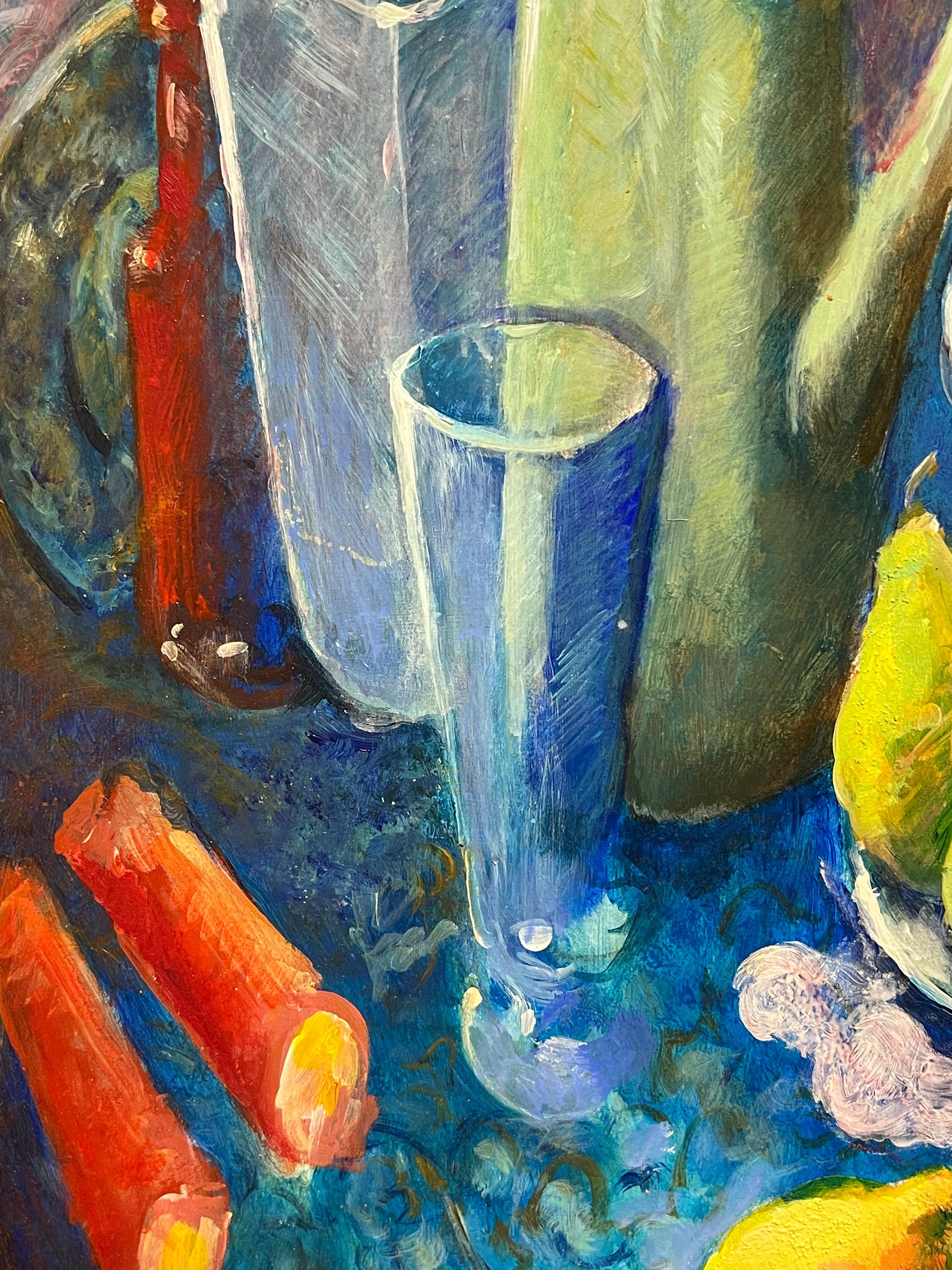Natura morta vibrante di frutta e stoviglie Pittura ad olio modernista francese in vendita 3