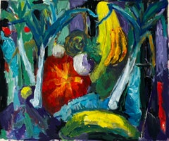 Vibrant Still Life with Bananas Pumpkin and Leeks French Modernist Gouache