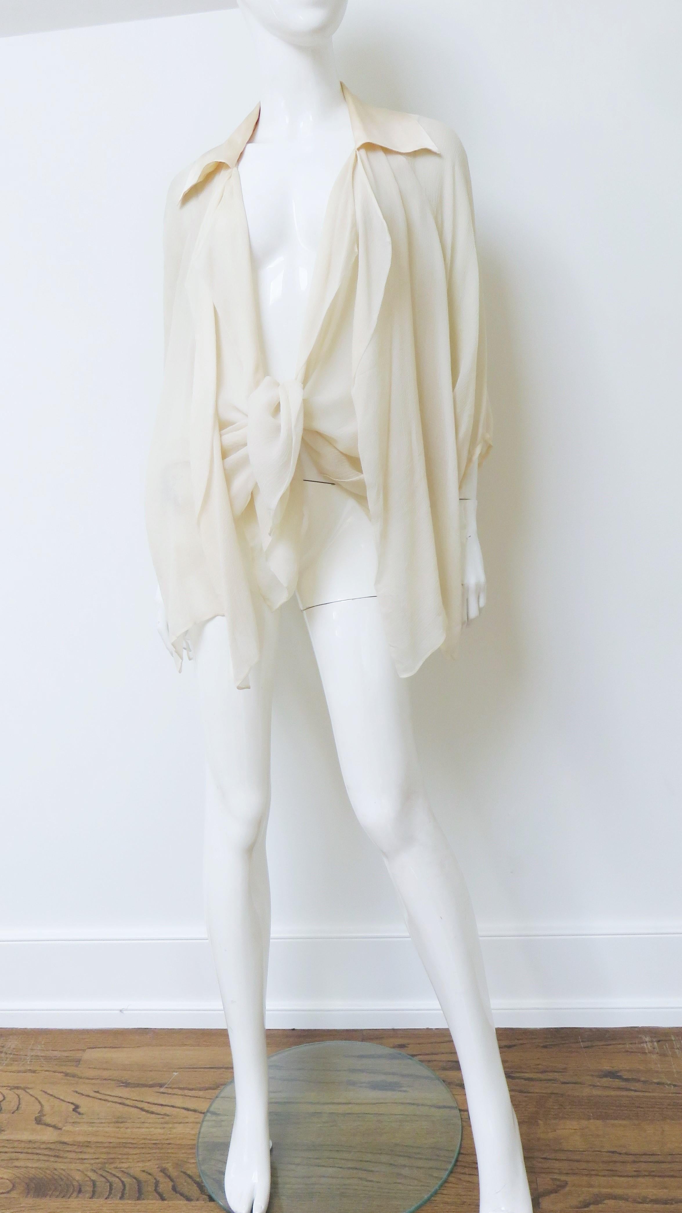 Guy Paulin Couture Silk Tie Blouse 1980s In Good Condition For Sale In Water Mill, NY