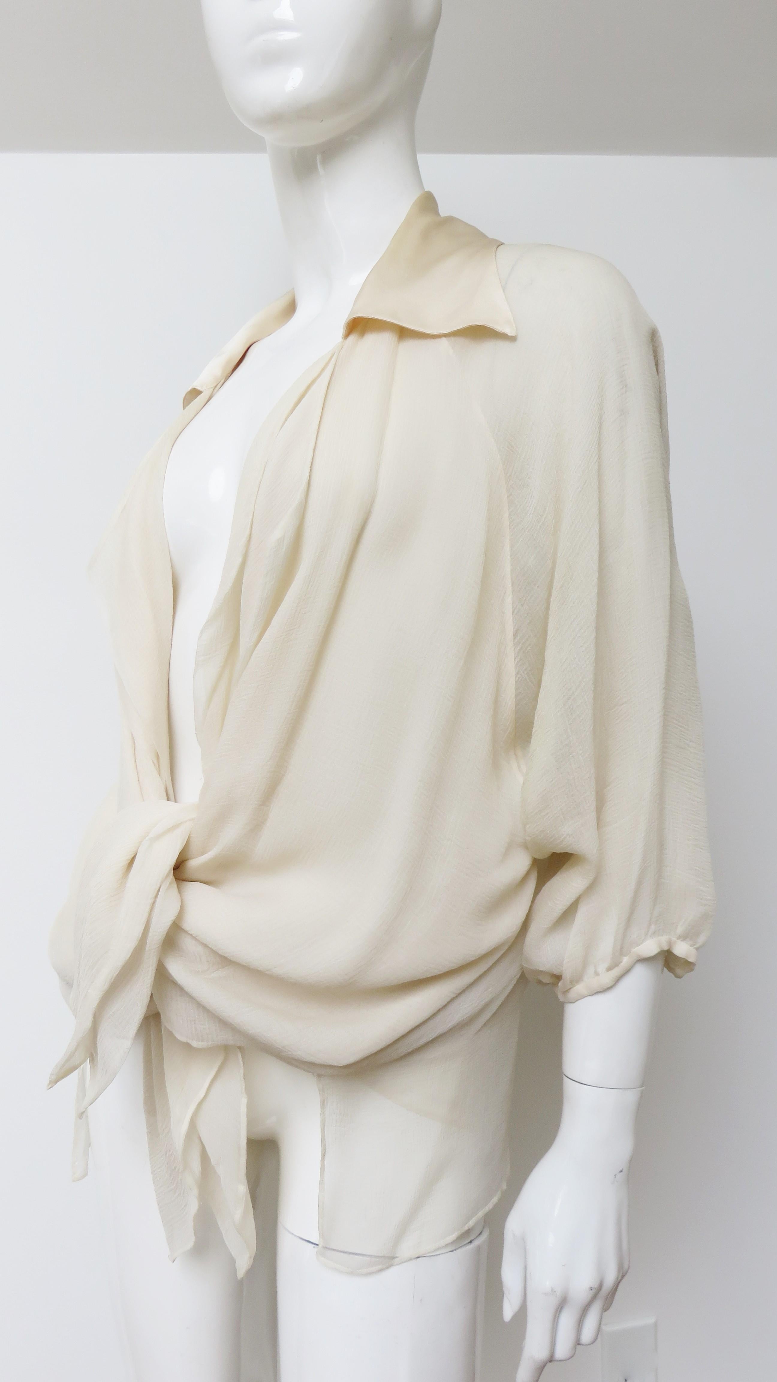 Women's Guy Paulin Couture Silk Tie Blouse 1980s For Sale