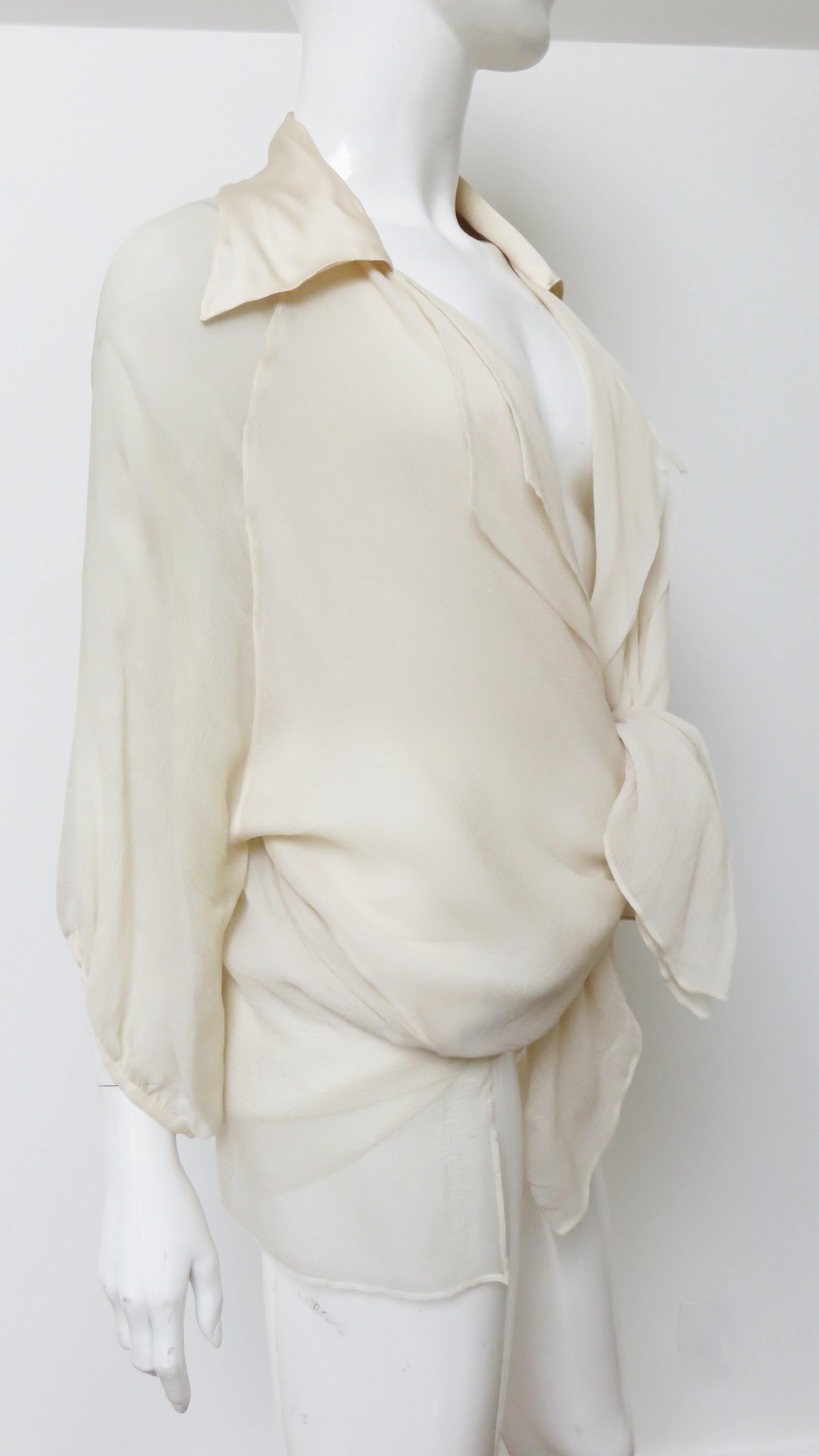Guy Paulin Couture Silk Tie Blouse 1980s For Sale 1