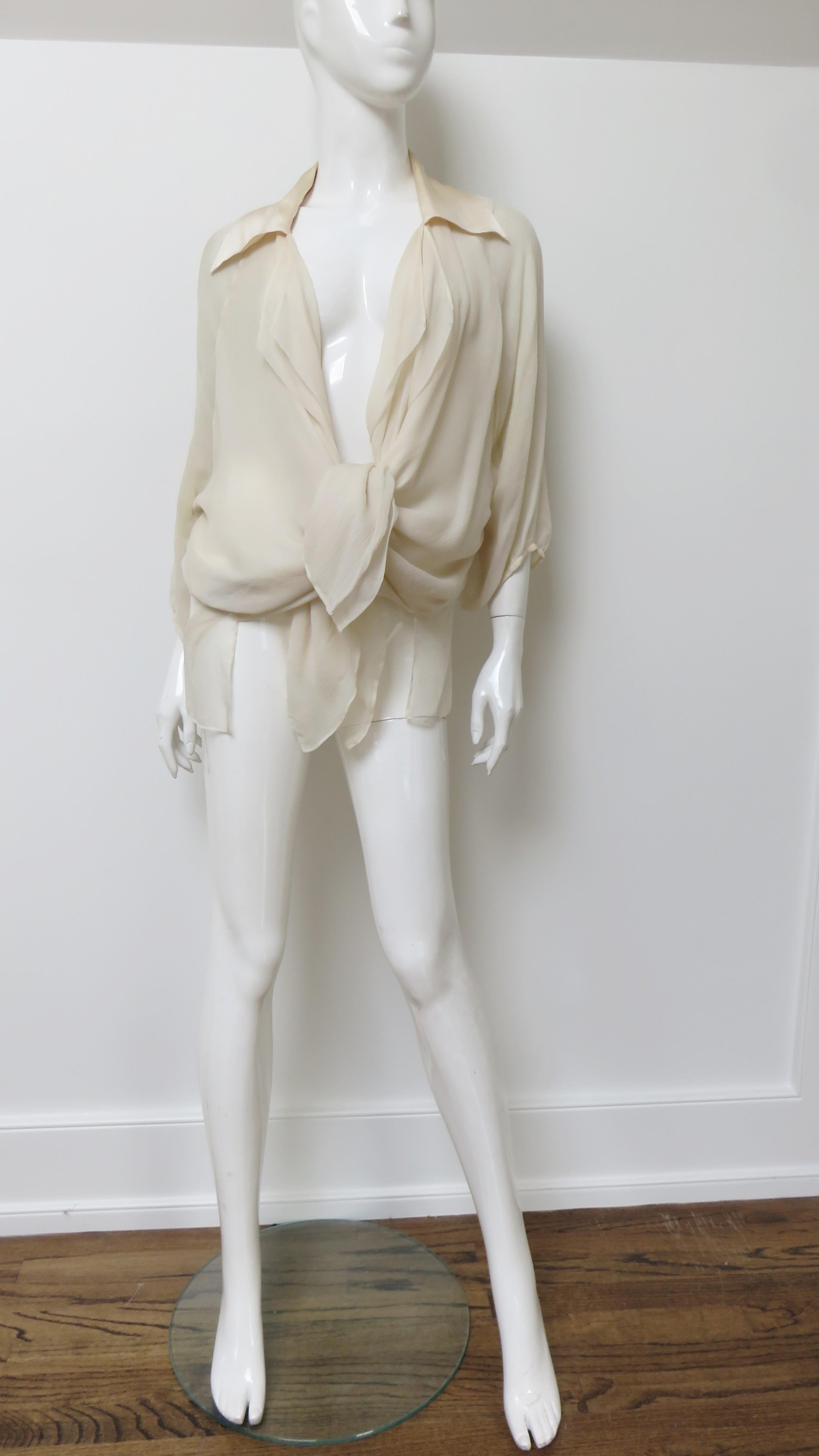 Guy Paulin Couture Silk Tie Blouse 1980s For Sale 3