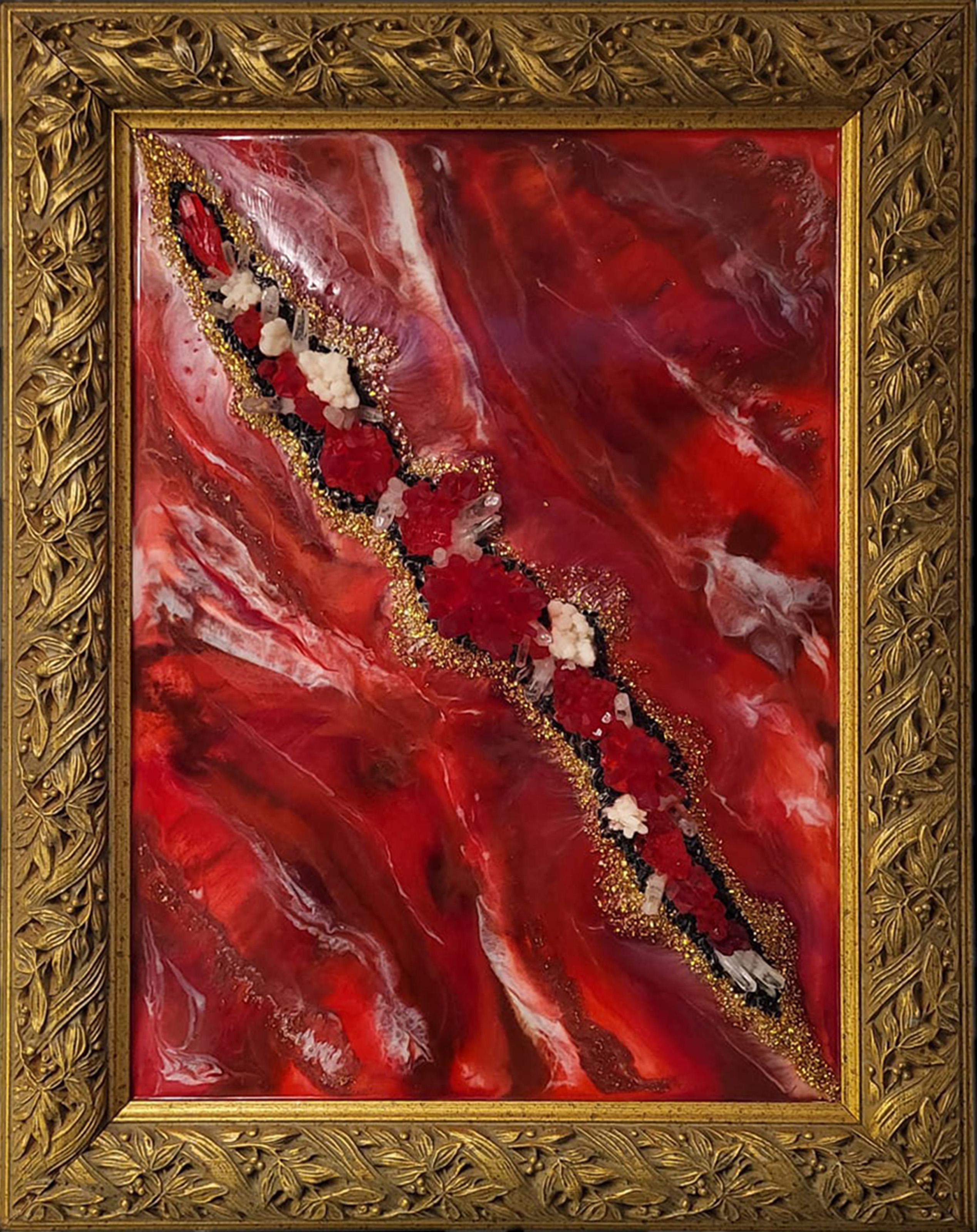 Guy-Philippe Bruhammer (French, 1967 - ) - Thunder, Year:  2022, Medium:  Resin, Crystal Quartz on Wooden Panel, Size:  27.2 x 19.2 in. (69.09 x 48.77 cm), Frame Size:  34.4 x 26.4 inches 