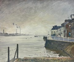 Peinture à l'huile impressionniste française Brooding & Atmospheric signée Quillebeuf Harbour