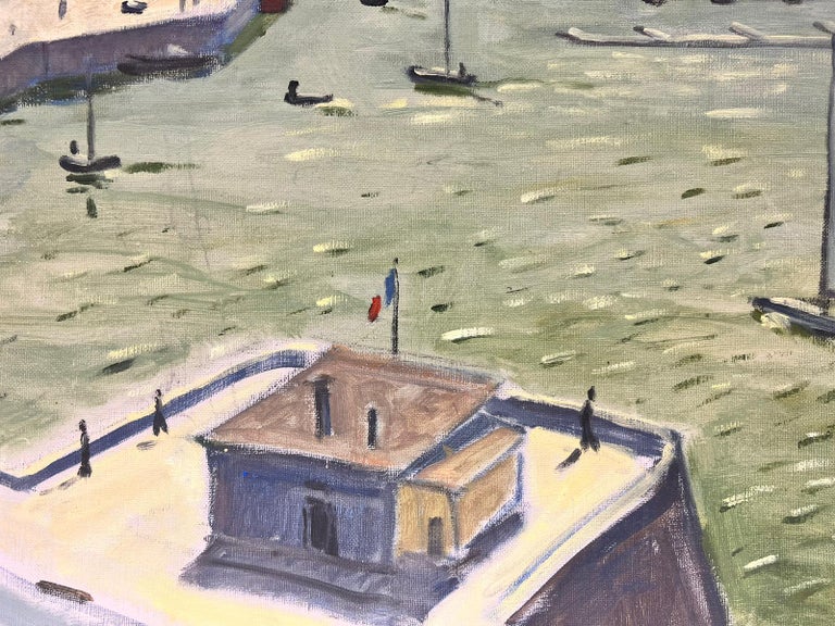 Guy Pichon Boats at Dieppe Harbour Fine French Impressionist Signed Oil on Canvas For Sale at